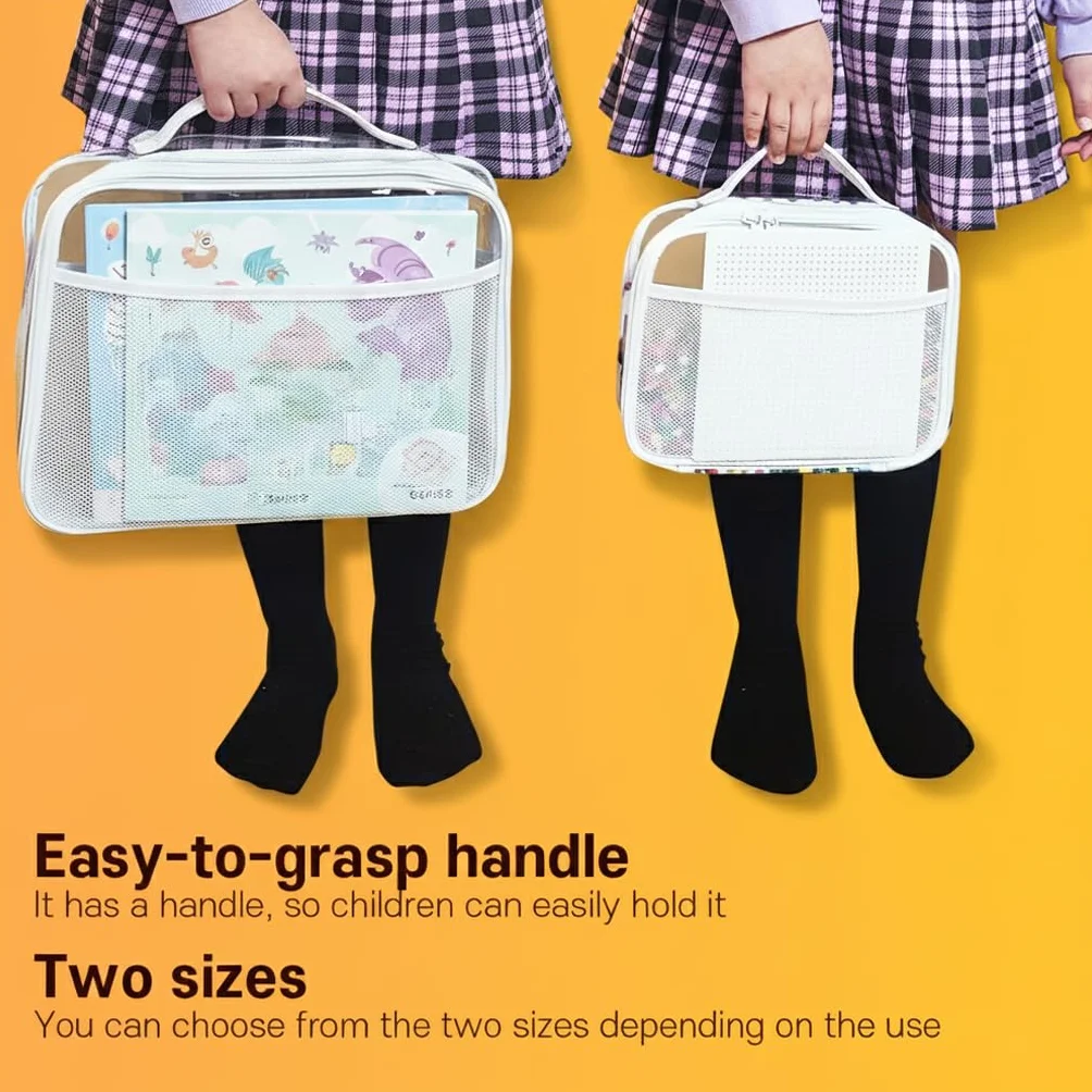 holay Zestaw 4 Dużych Toreb Organizerów PVC na Zabawki z Zamkiem, Etykietą Imienną i Kieszenią na Instrukcję, Przezroczyste Etui na Klocki, Plastelinę, Gry Planszowe, Podróż (Szary, Duży)
