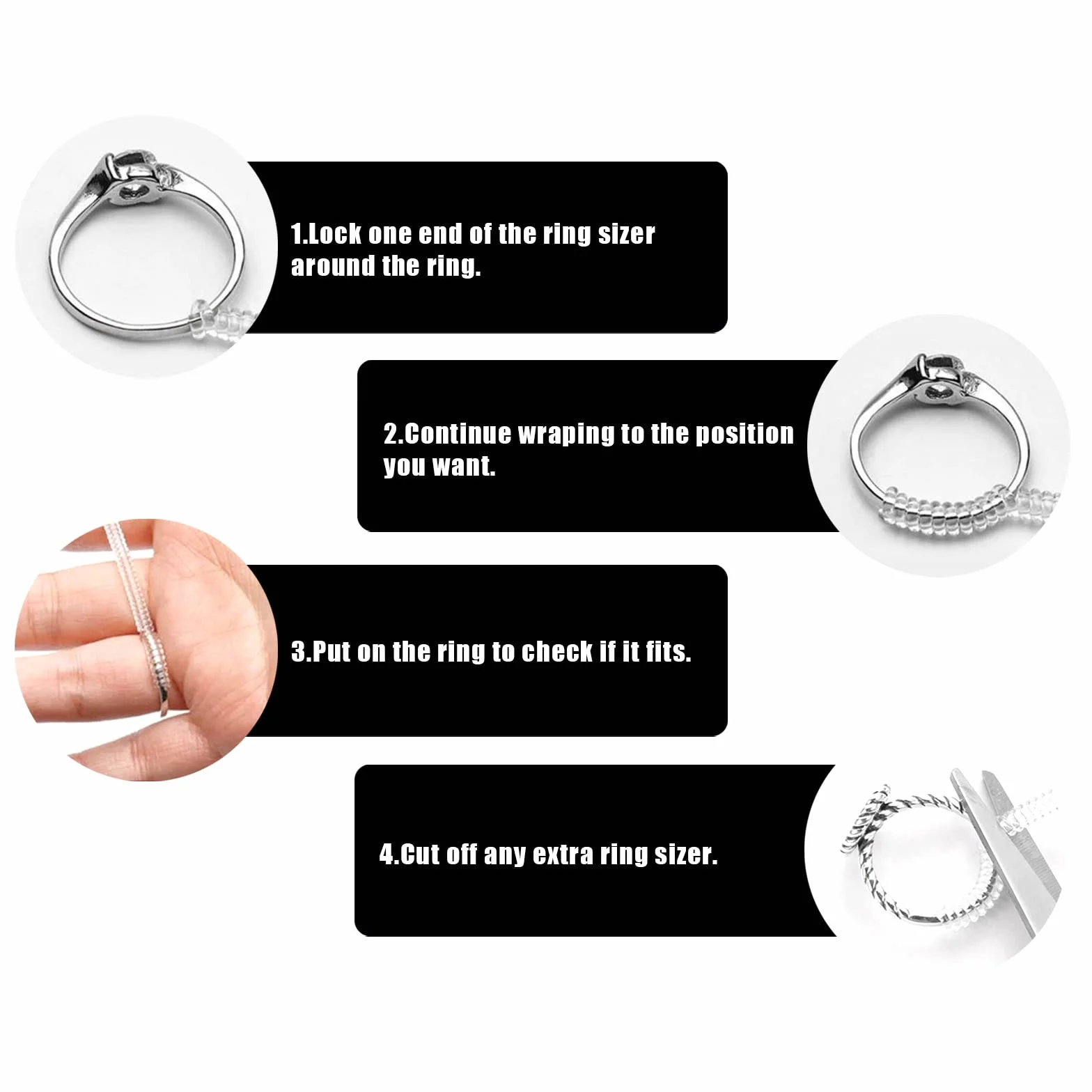 KINBOM 8 Sztuk Niewidoczny Luzny Rozmiar Pierscionka, Przezroczysty Luzny Regulator Rozmiaru Pierscionka Ring Size Adjuster dla Kobiet Obraczki (4 Rozmiary)