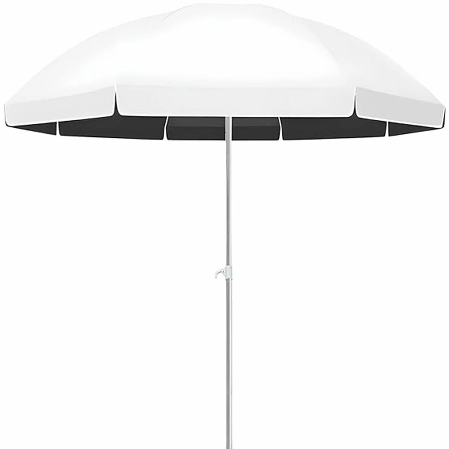 Okrągły Parasol Ogrodowy 5,9/7,2/7,9 Stopy, Przenośny Parasol Tarasowy Z Regulowaną Wysokością, Parasol Plażowy Z 8 Żebrami I Czarną Powłoką,White-180cm/5.9ft