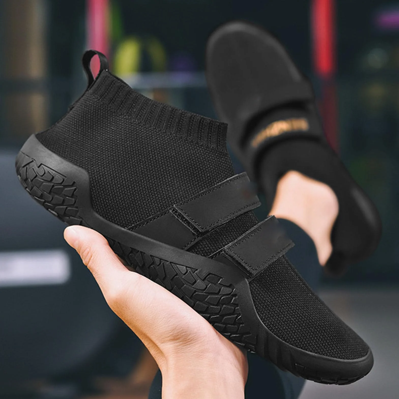 2 szt. Buty Boso, Amortyzujące Gumowe Nylonowe Buty do Podnoszenia Ciężarów do Treningu w Przysiadach Zapaśniczych (44)