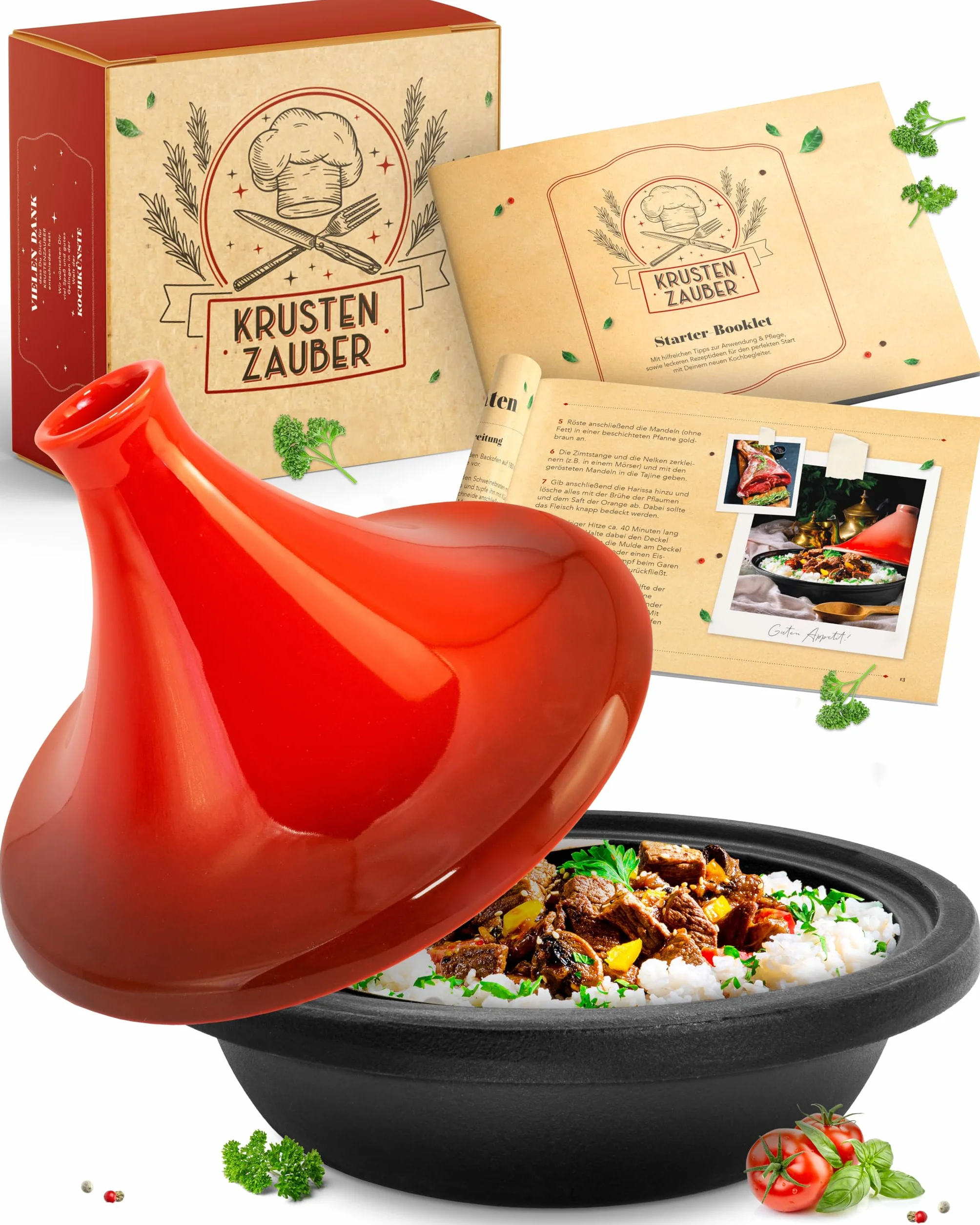 KRUSTENZAUBER Żeliwny Tagine Garnek dla 2-4 Osób do Indukcji i Piekarnika