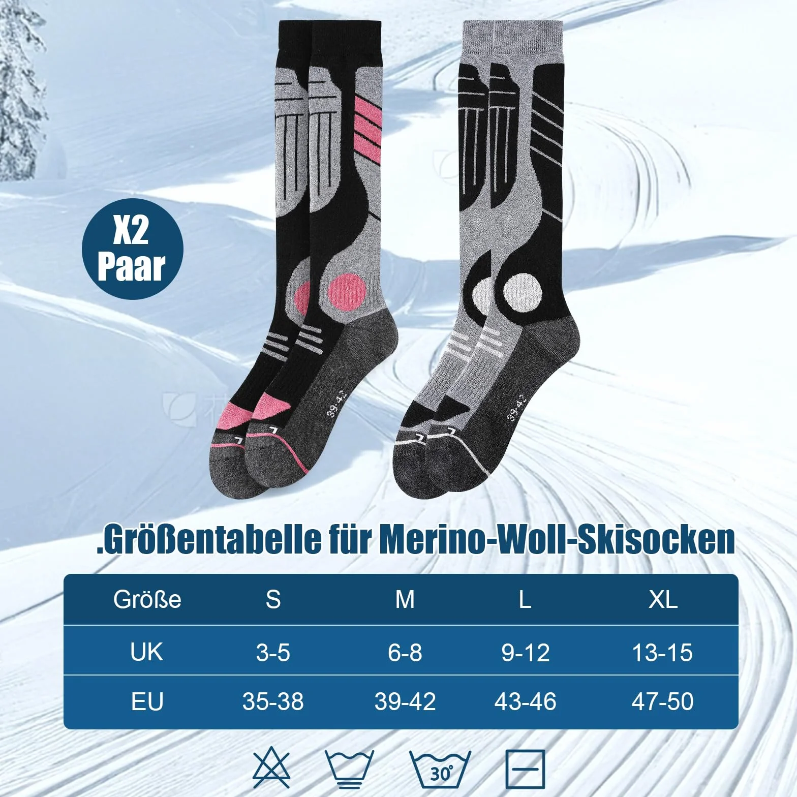 SukModen 2 Pary Skarpetki Narciarskie Wełny Merino Dla Dam i Panów, Grzewcze Termiczne Grube Skarpetki Zimowe Na Zimową Pogodę, Śnieg, Narciarstwo, Snowboarding, Polowanie, Wędrowanie