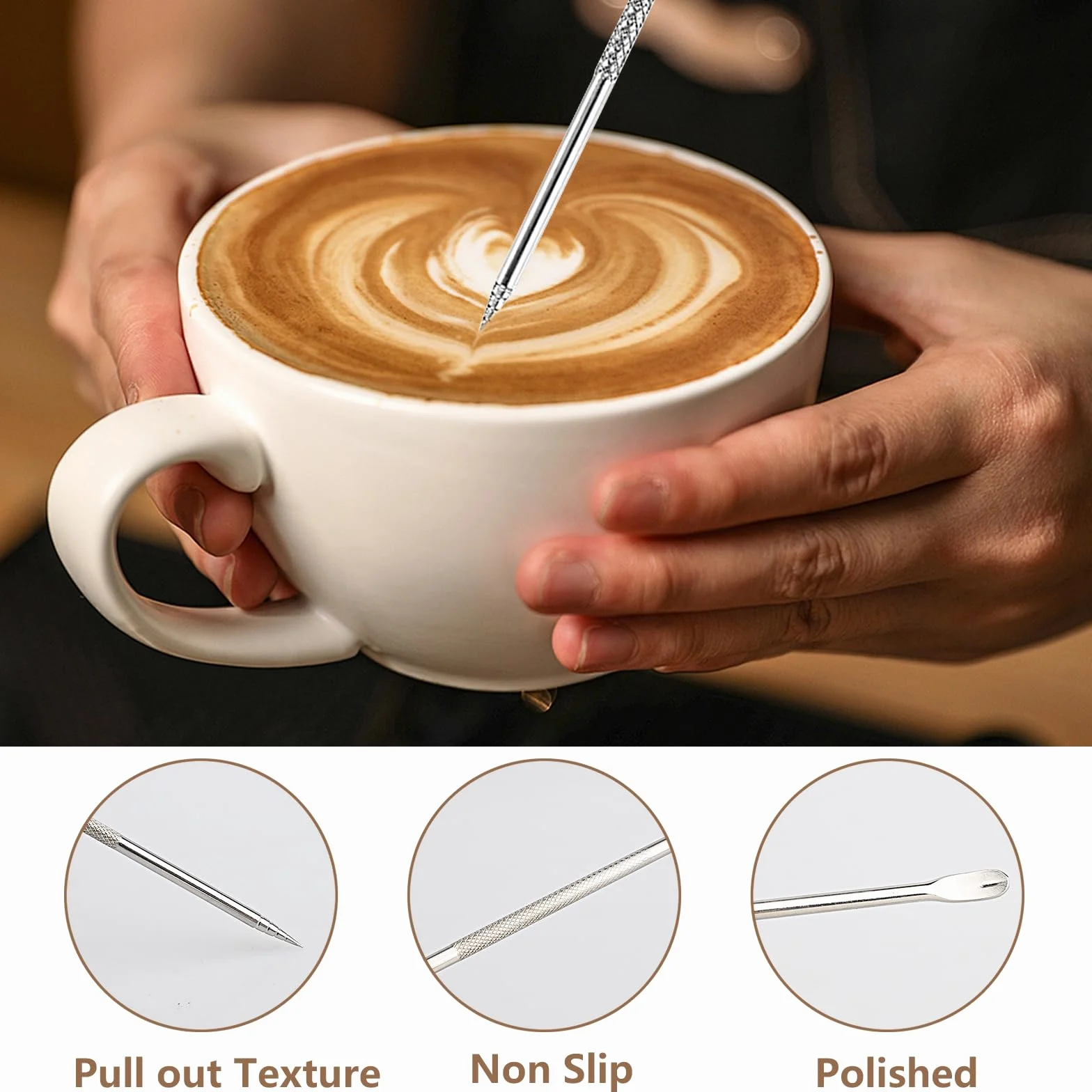 Dzbanek na mleko ze stali nierdzewnej 350 ml z oznaczeniem pomiarowym 16 szablonami i pisakami do espresso latte art