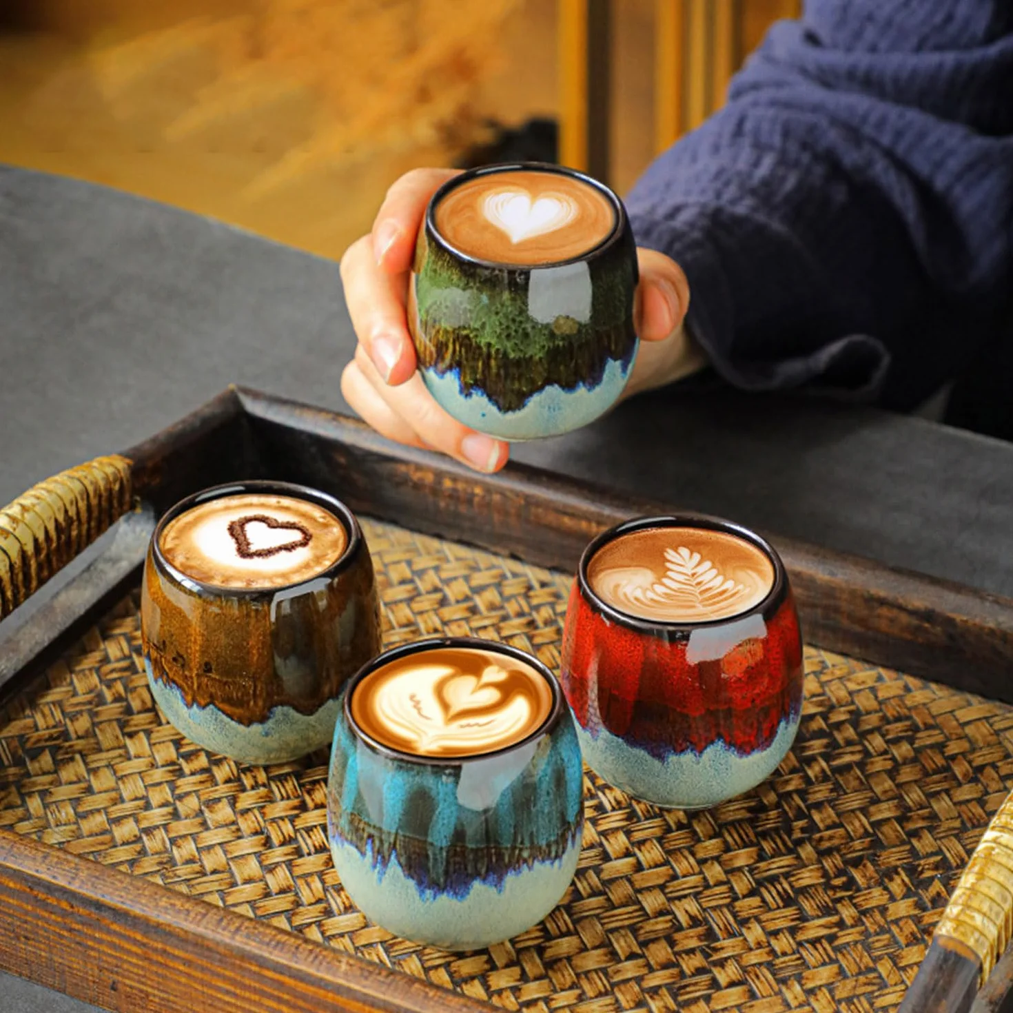 ERBO Filiżanki do espresso 80 ml ceramiczne zestaw 4 sztuk
