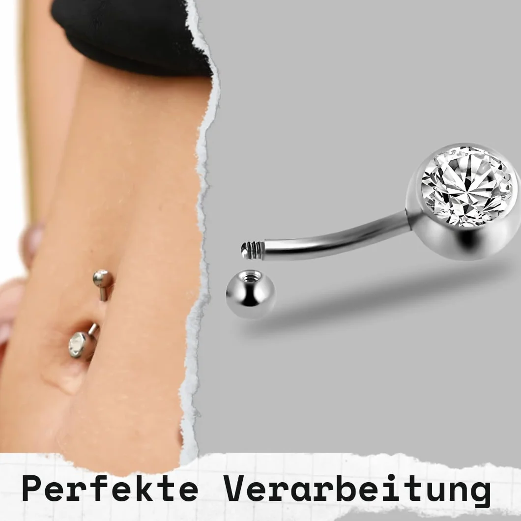 Medinah Kolczyk do pępka 14G Titanium 8 mm 12 mm długość pręcika, grubość pręcika: 1,6 mm CZ kulki, kolczyk do pępka złoty kolczyk do pępka srebrny