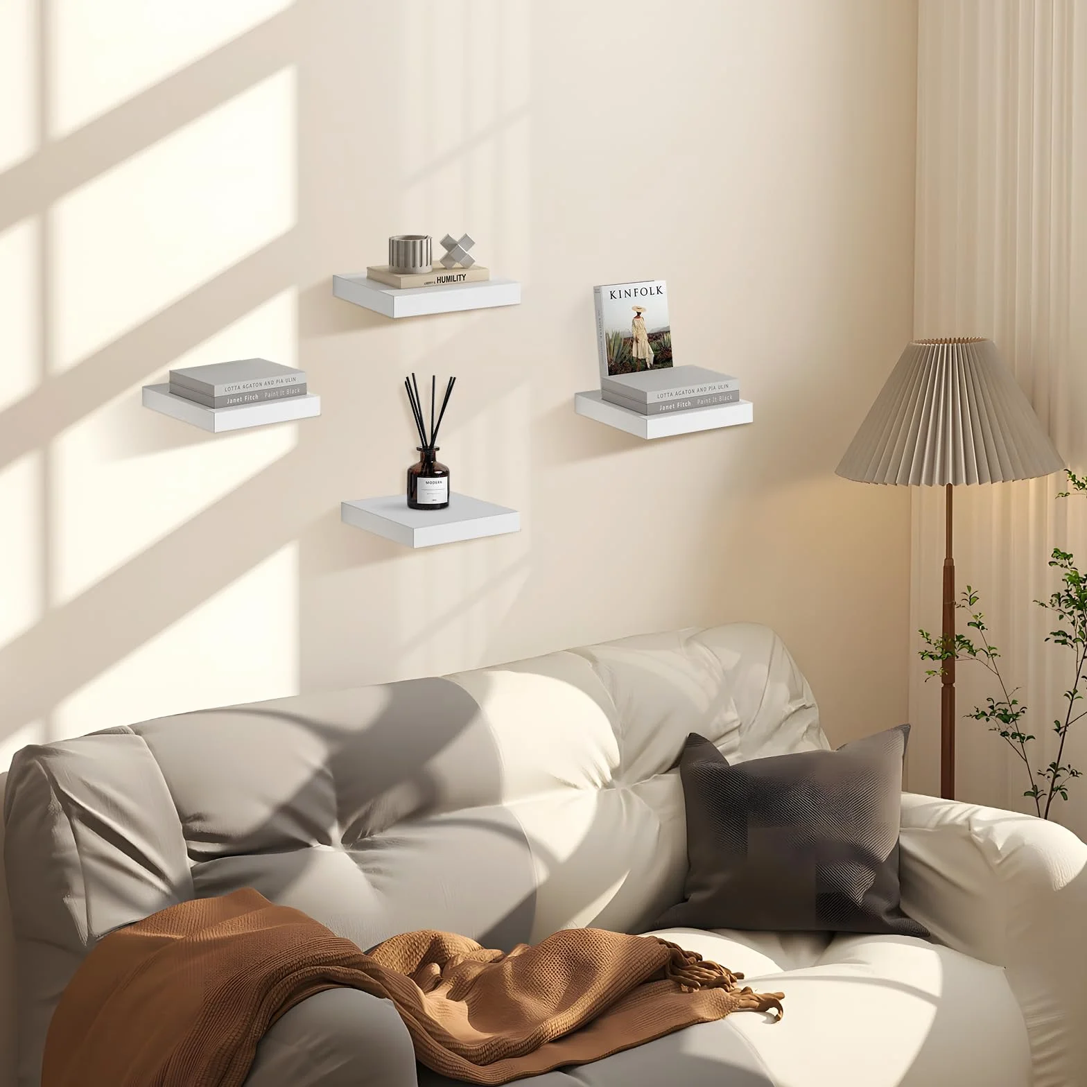 Zestaw 4 regałów wiszących Kompakt 20x20cm Regał ścienny MDF Biały