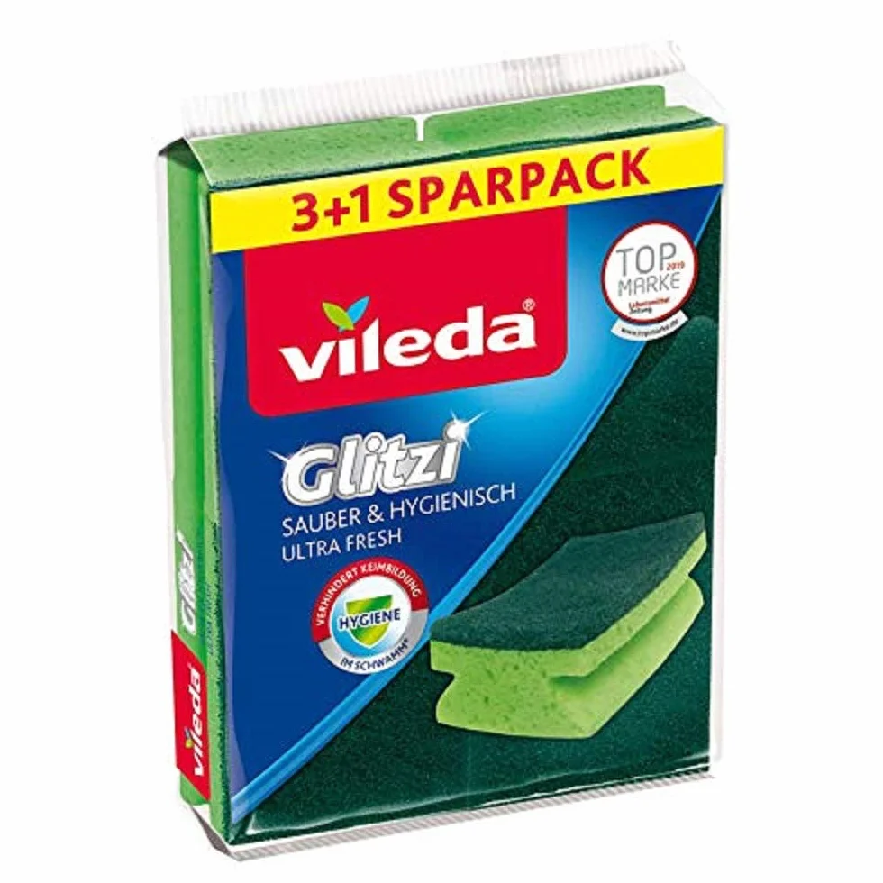 Vileda Glitzi Clean Gąbka do Czyszczenia 4 sztuki Zielona
