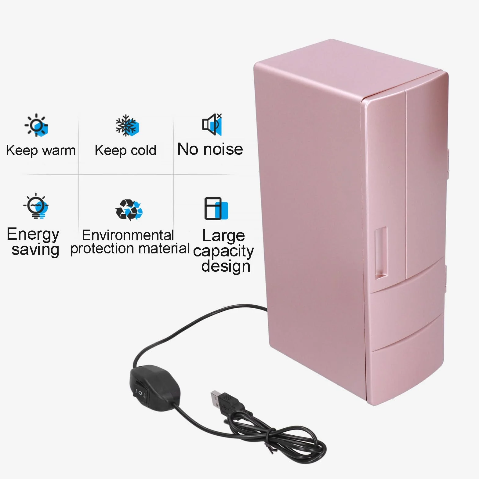 Fdit Mini lodówka przenośna USB różowe złoto chłodzona ogrzewacz kompaktowa