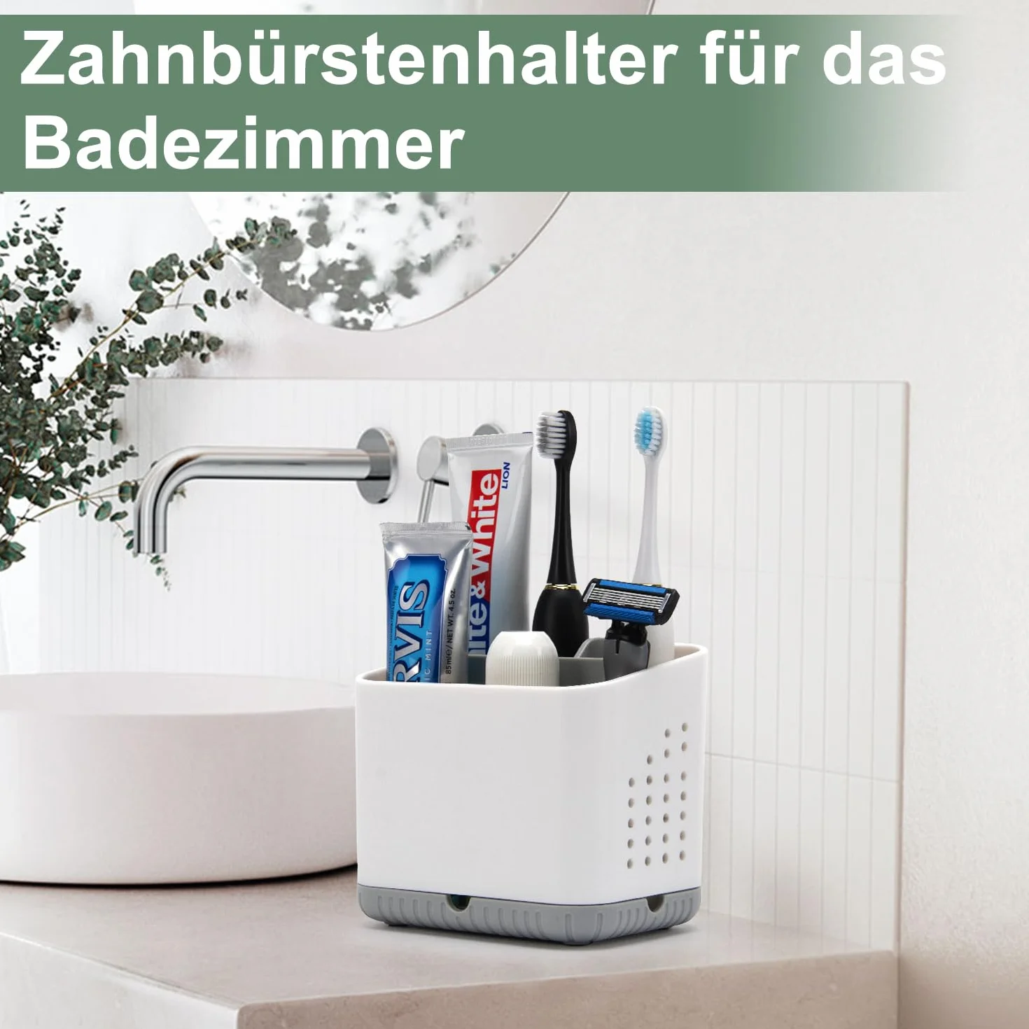 Uchwyt na szczoteczki do zębów z tworzywa sztucznego, antypoślizgowy uchwyt na szczoteczki do zębów, elektryczna szczoteczka do zębów z 4 otworami, zdejmowany, szary organizer na szczoteczki do zębów