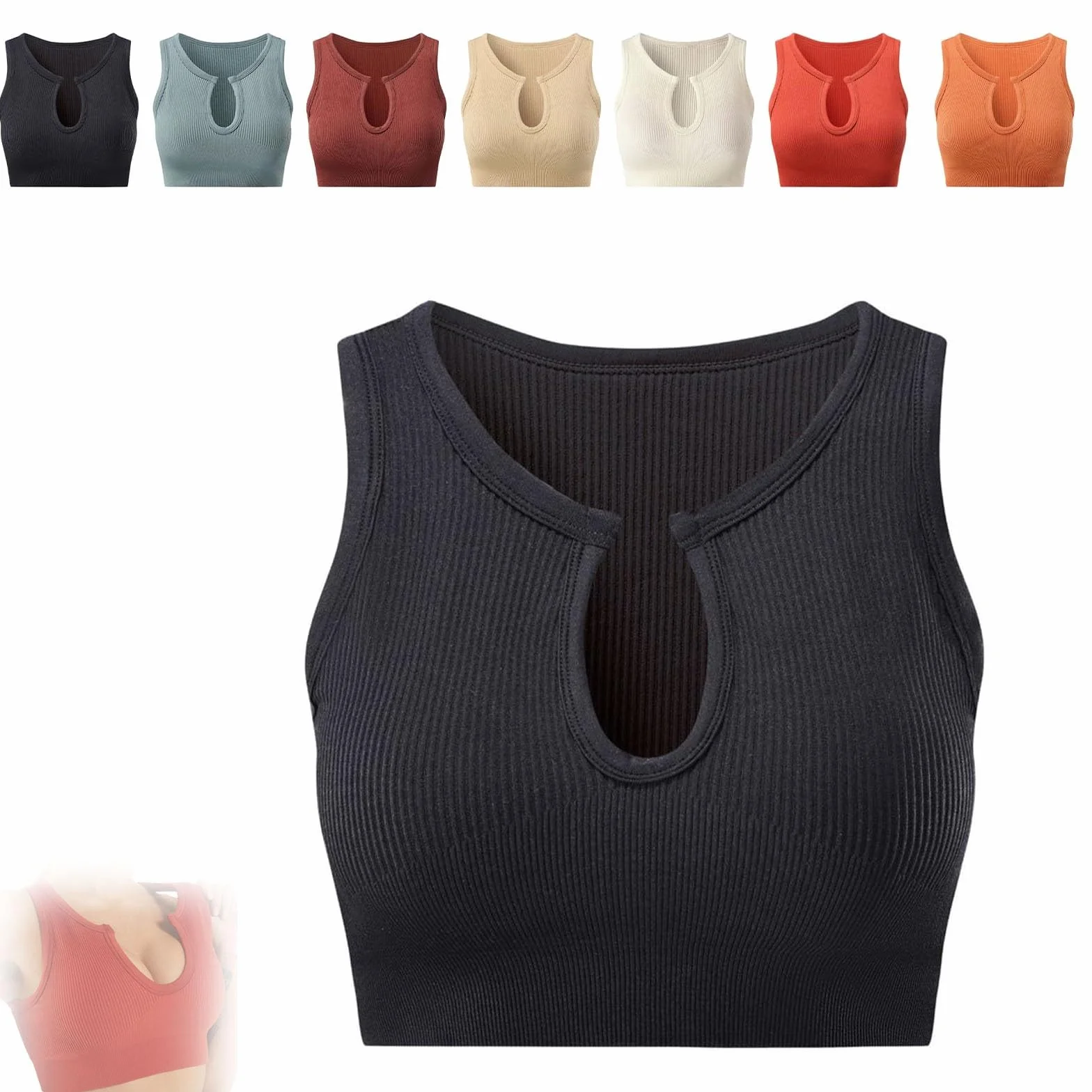Getheyshape Shape Me up Crop Top, Crop Top Nie Nosić Stanika, Bezszwowa Koszulka Sportowa z Dekoltem w kształcie litery U, Crop Top Do Jogi(Black,M)