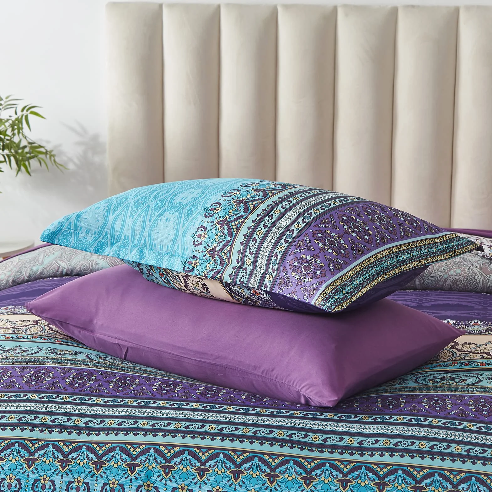 Zestaw pościeli Boho 8-częściowy king-size Aqua Paisley mikrofibra