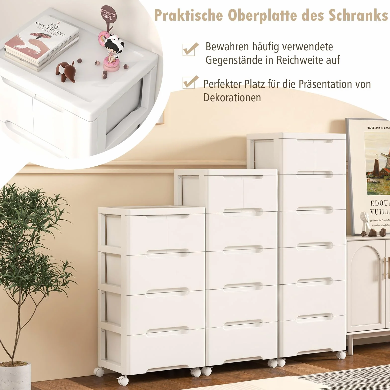 COSTWAY Szafka wnękowa pionowa do przechowywania, 7 szuflad, biała