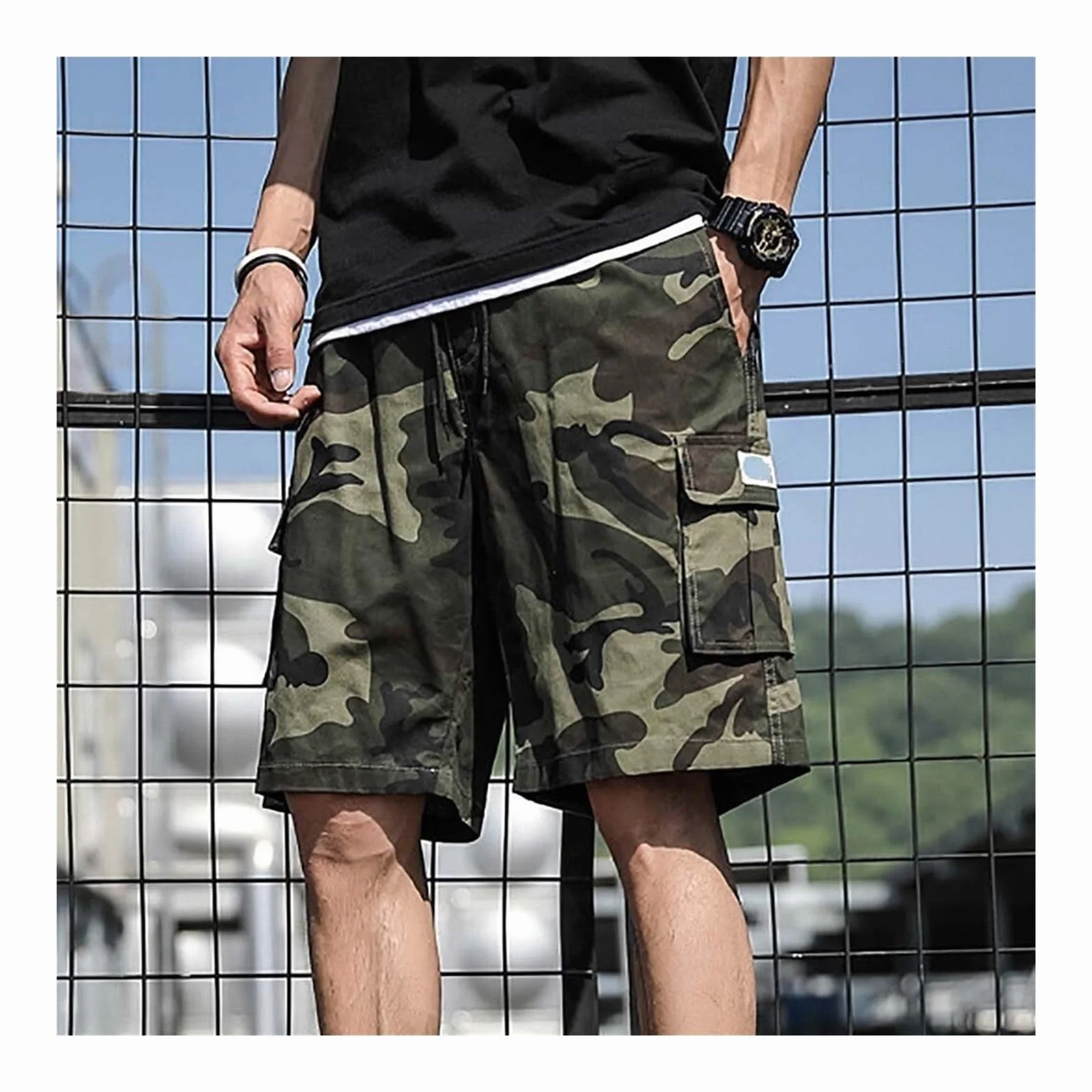 Krótkie spodnie Męskie szorty bojówki Letnie szorty Chino Elastyczny pas z kieszeniami Spodnie garniturowe Duże rozmiary M-8XL (wojskowa zieleń, 8XL)