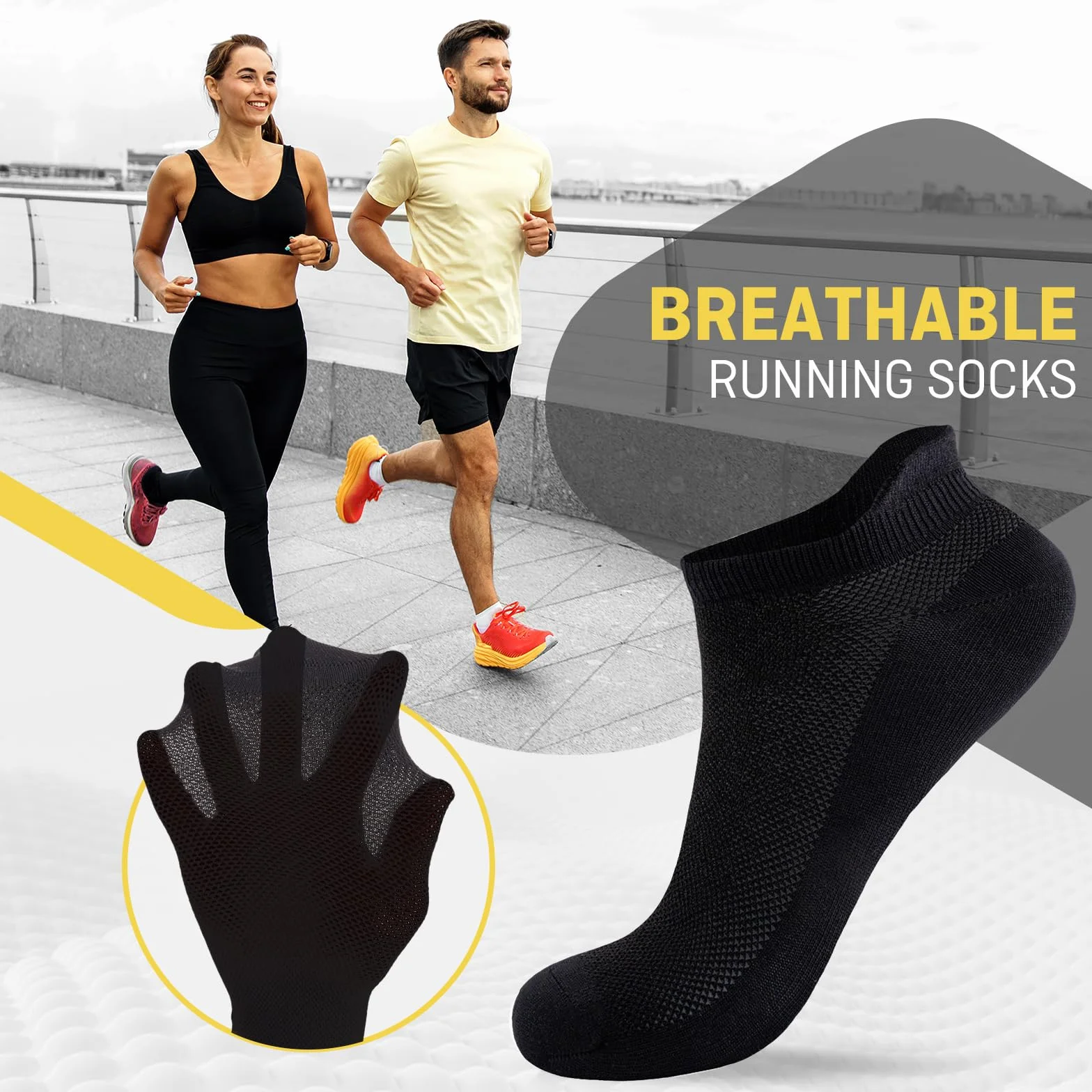 Skarpetki Biegowe Mężczyzn Kobiet 6 Par, Białe i Czarne Oddychające Krótkie Skarpety Sportowe Letnie, Szybkoschnące Lekkie Skarpetki Do Kostki Do Biegania Joggingu