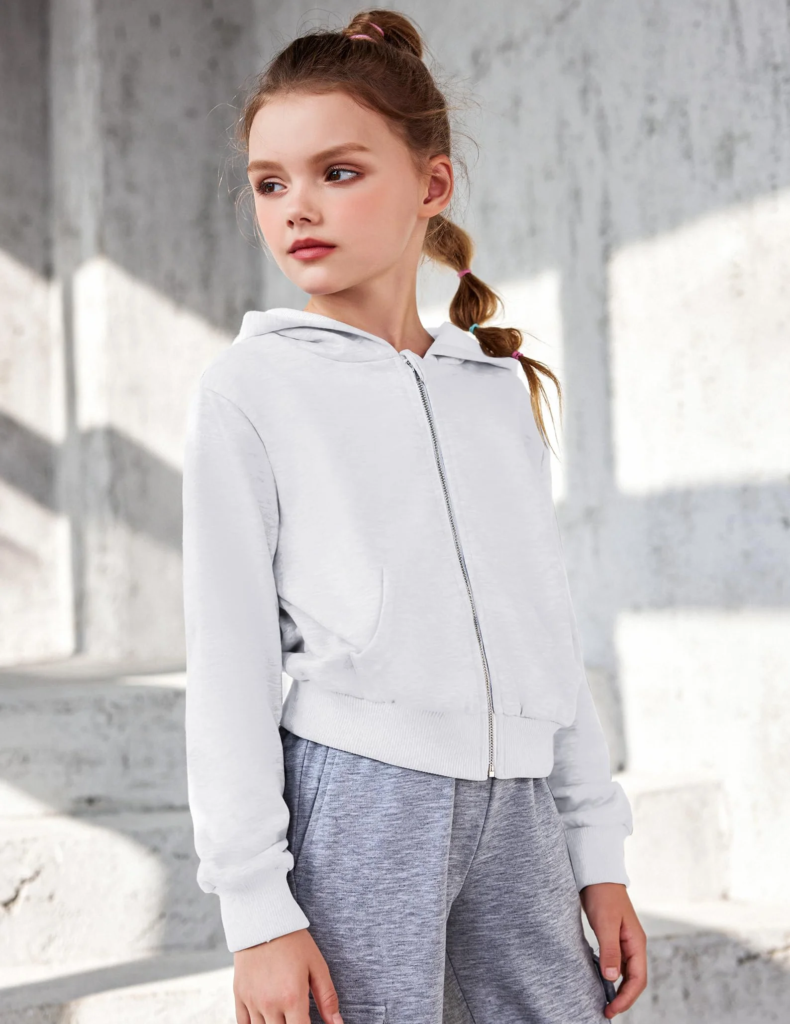 Arshiner Dziewczęca bluza z kapturem, krótka, z zamkiem błyskawicznym, dziecięca bluza z długim rękawem, modny sweter na jesień, zimę, czas wolny, koszulka z długim rękawem dla dziewczynek 5-14