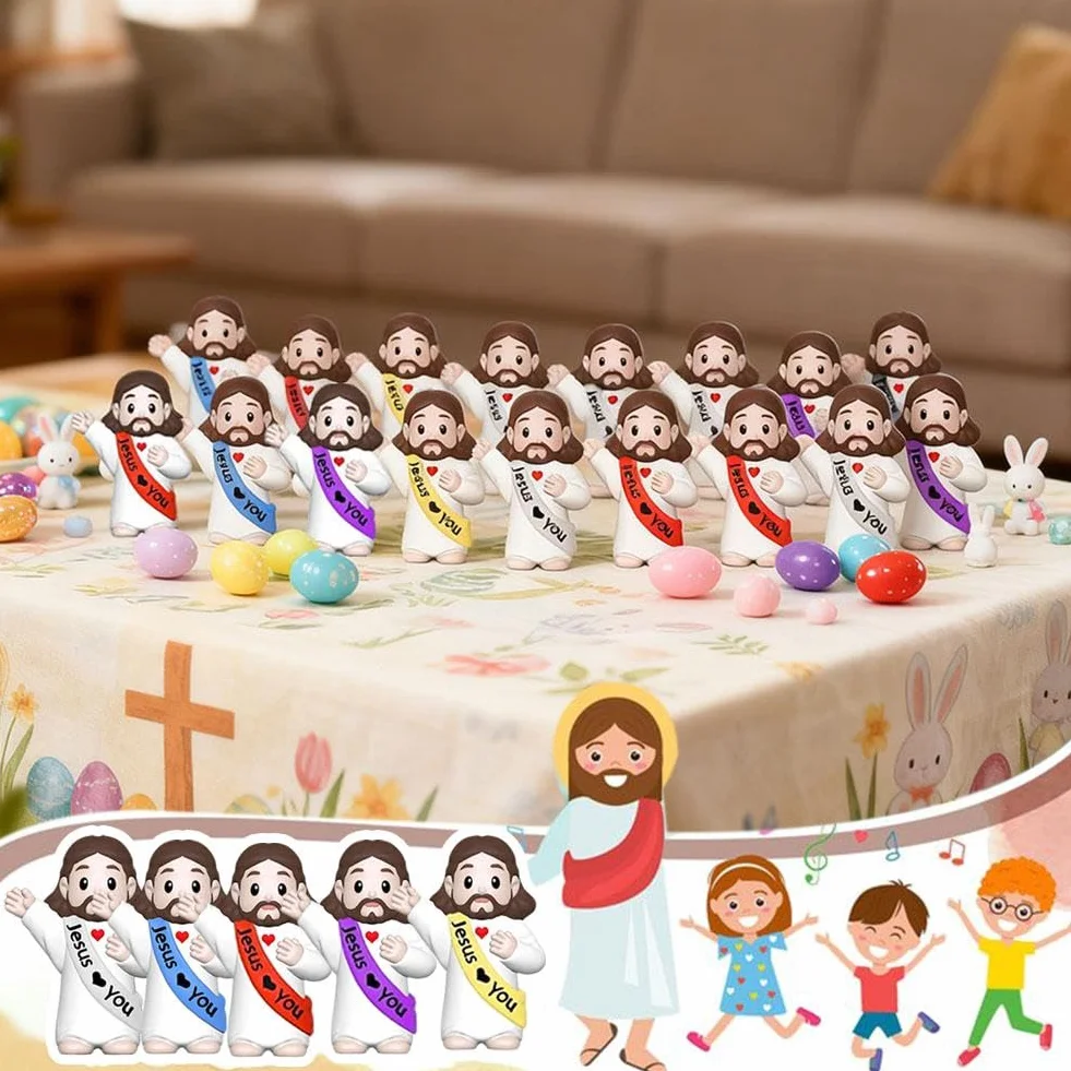 Figurki Małego Jezusa, 50 szt., mini figurki Jezus, małe statuetki do nadziewania jajek wielkanocnych, wielokolorowe figurka "Jesus Loves You", mini figurka Jezus, do nadziewania jajek wielkanocnych