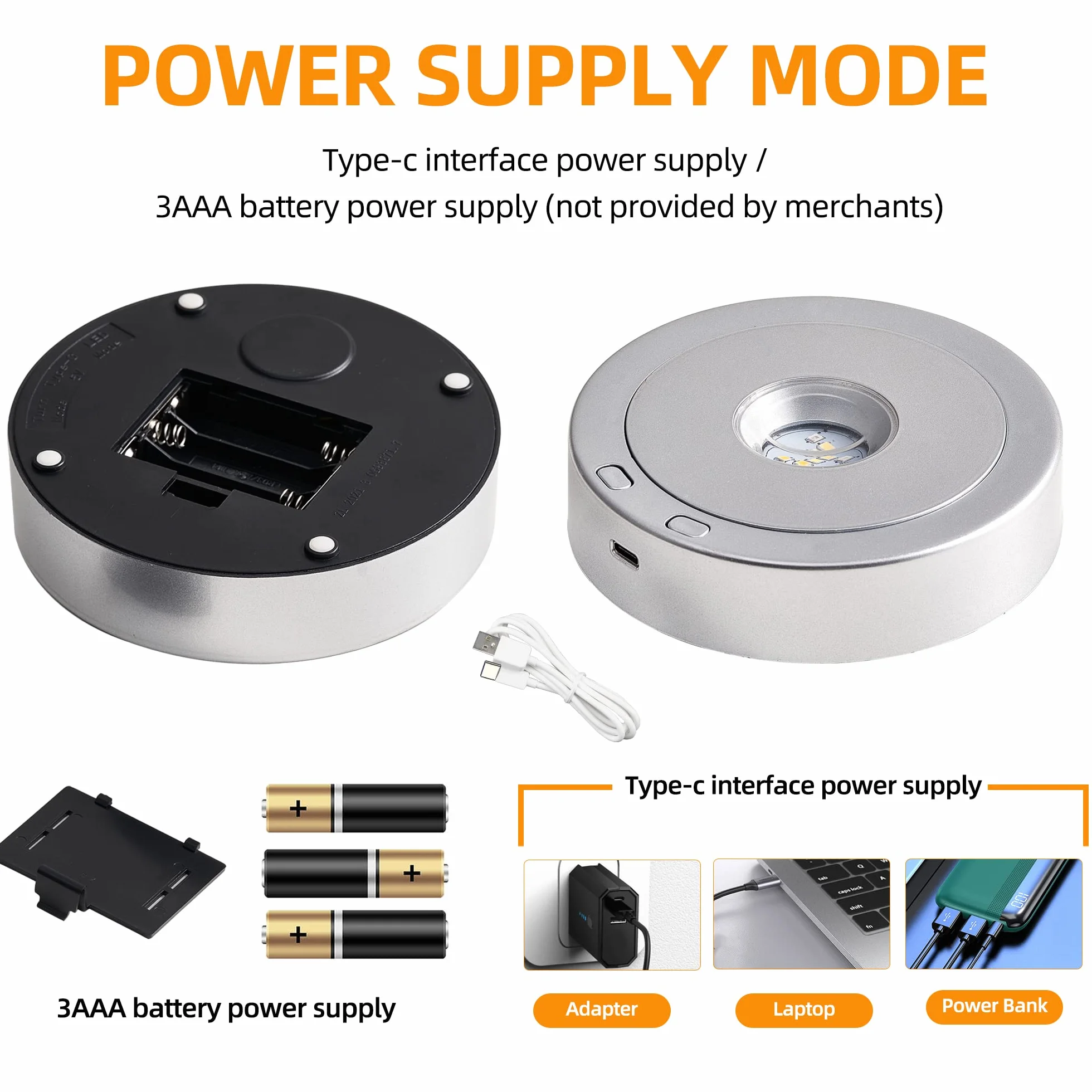 EUSTUMA Obrotowa podstawa wyświetlacza LED, kolorowe światło, kryształowa podstawa, odpowiednia do szklanych kryształów, kulistych dzieł sztuki, dekoracji na przyjęcie świąteczne. (srebrny)