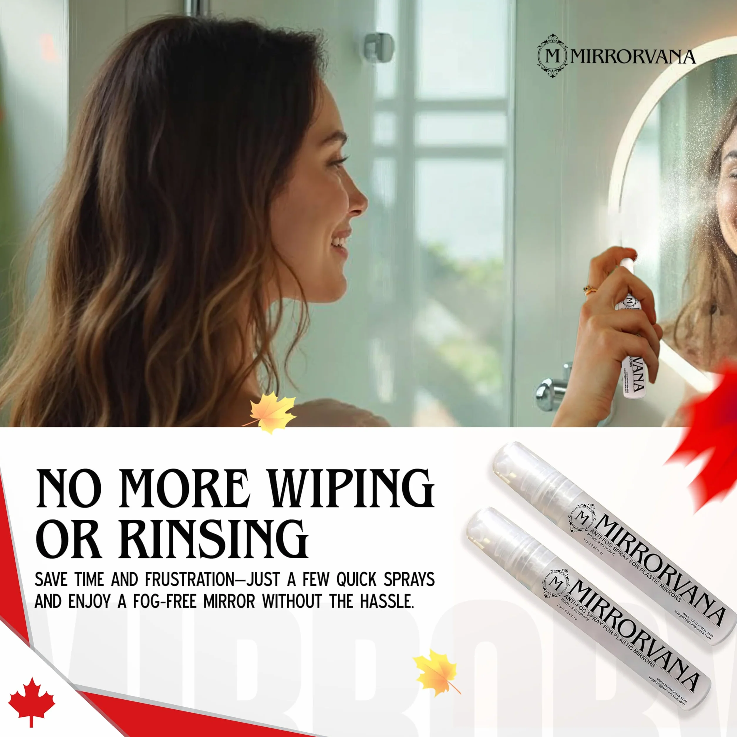 MIRRORVANA Spray przeciwmgielny do lusterka prysznicowego (1 butelka) - utrzymuje wolne od mgły lustro łazienkowe dla mężczyzn i kobiet, długotrwała ochrona przed zaparowaniem dla krystalicznie