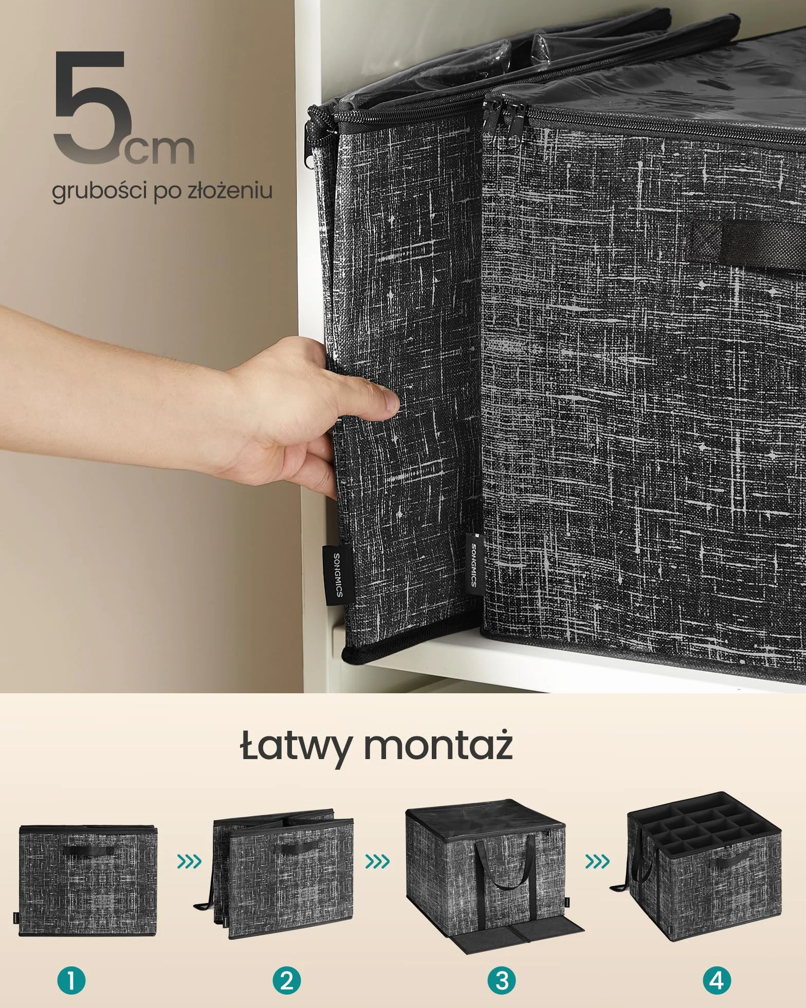 SONGMICS Organizer na buty, zestaw 2 szt., na 16 par, pudełko do przechowywania, przezroczysta pokrywa, czarny