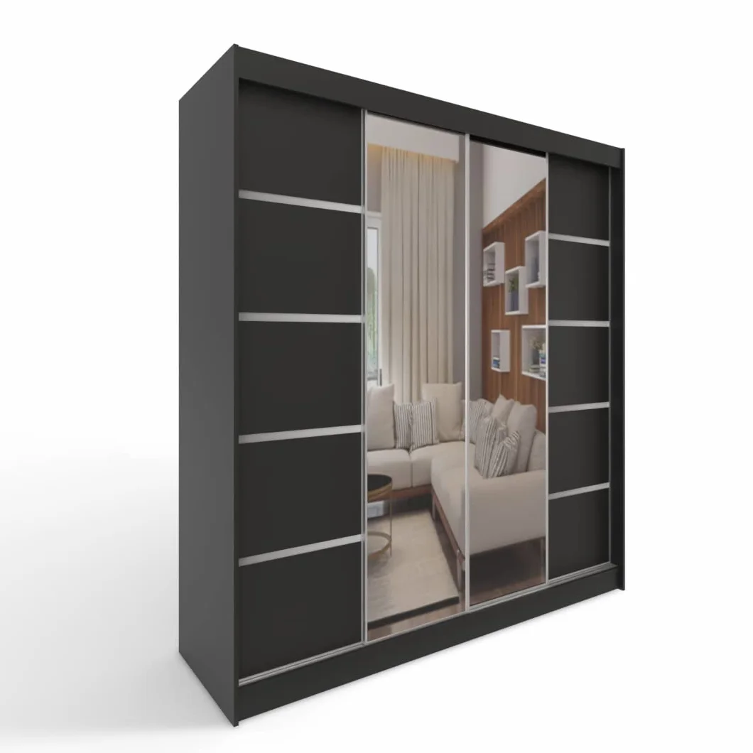 ML Furniture C5 szafa na ubrania z drzwiami przesuwnymi 150x200x58 cm lustra czarny