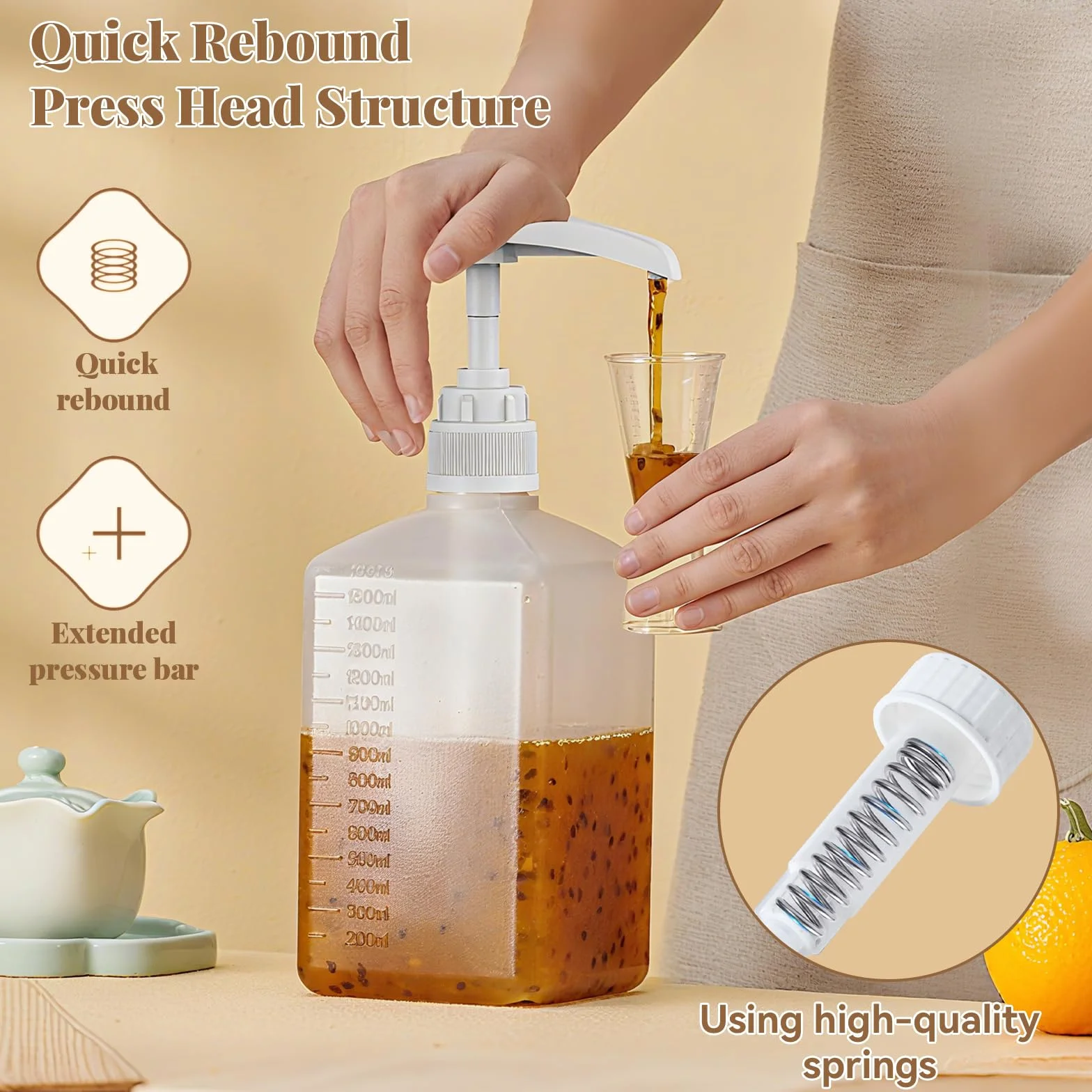Dozownik syropu z pompką do butelek 500 ml i 1000 ml, biały, 8 węży