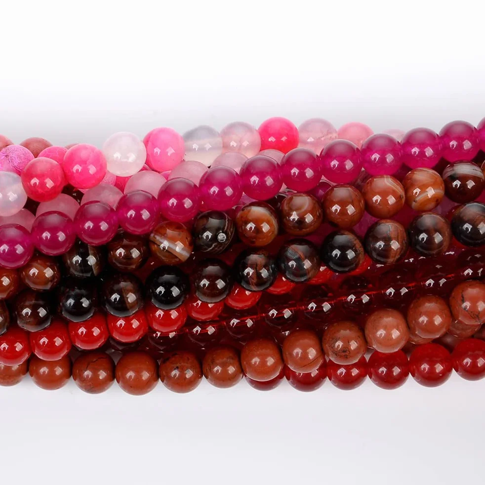 Koraliki z kamienia naturalnego róża czerwone paski agat tygrysie oko koraliki do produkcji biżuterii DIY bransoletki akcesoria czerwona linia sosna 6 mm - około 60 szt