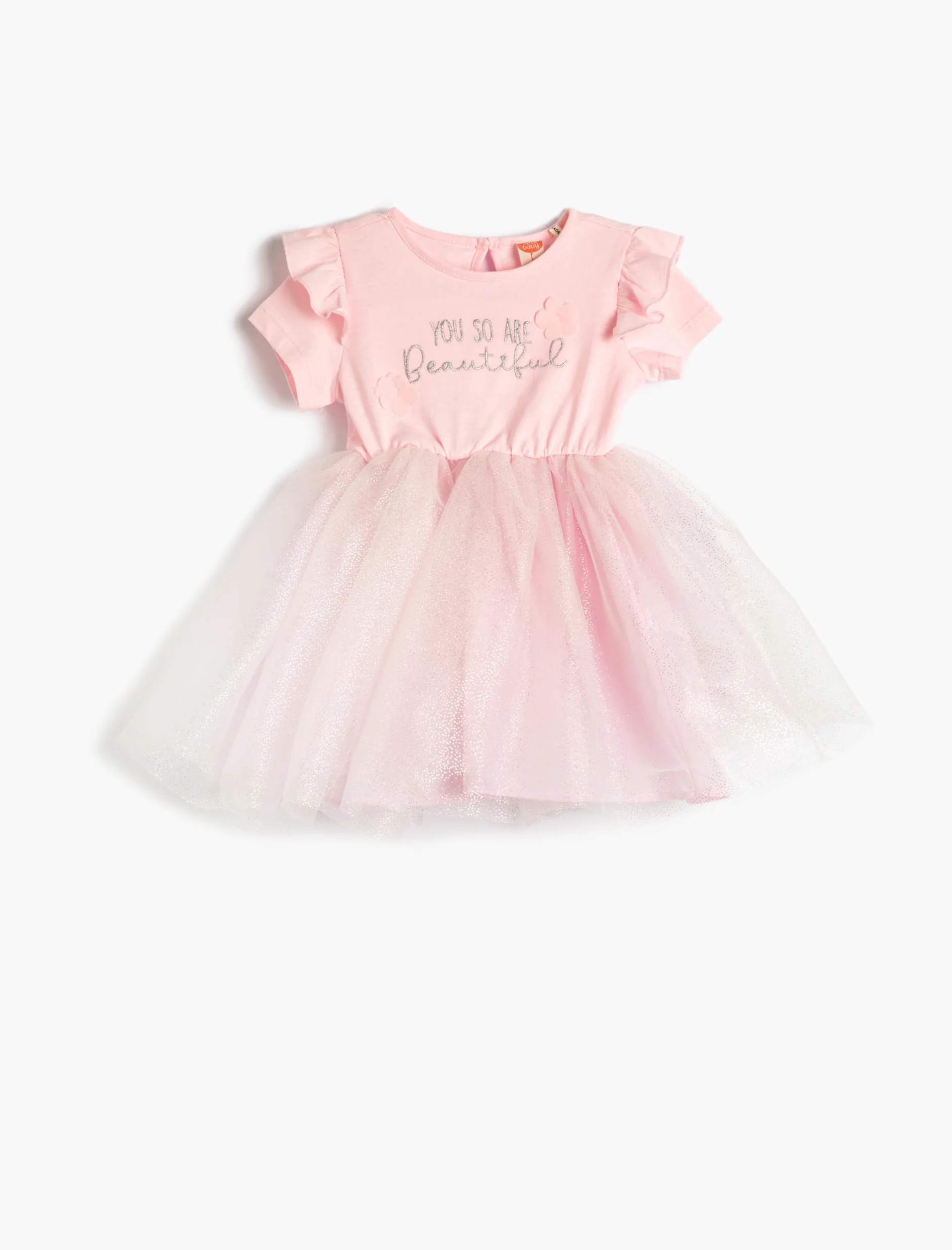 Koton Sukienka Baybgirls Dress Tulle Skirt Ruffle Short Sleeve Cotton Embroidered Detail