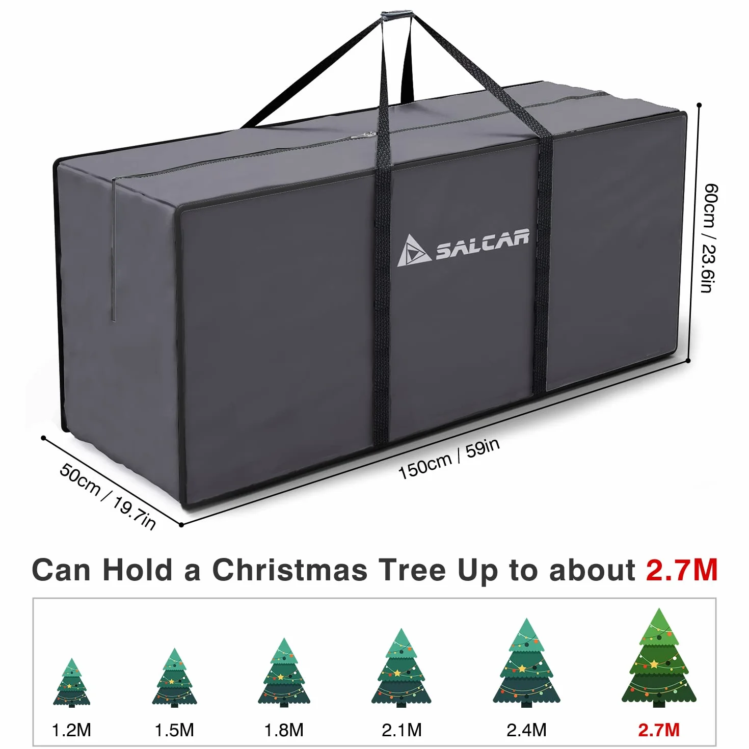 SALCAR Duża torba na choinkę XXL worek 270 cm Oxford 600D wodoszczelna 150x50x60 cm szara