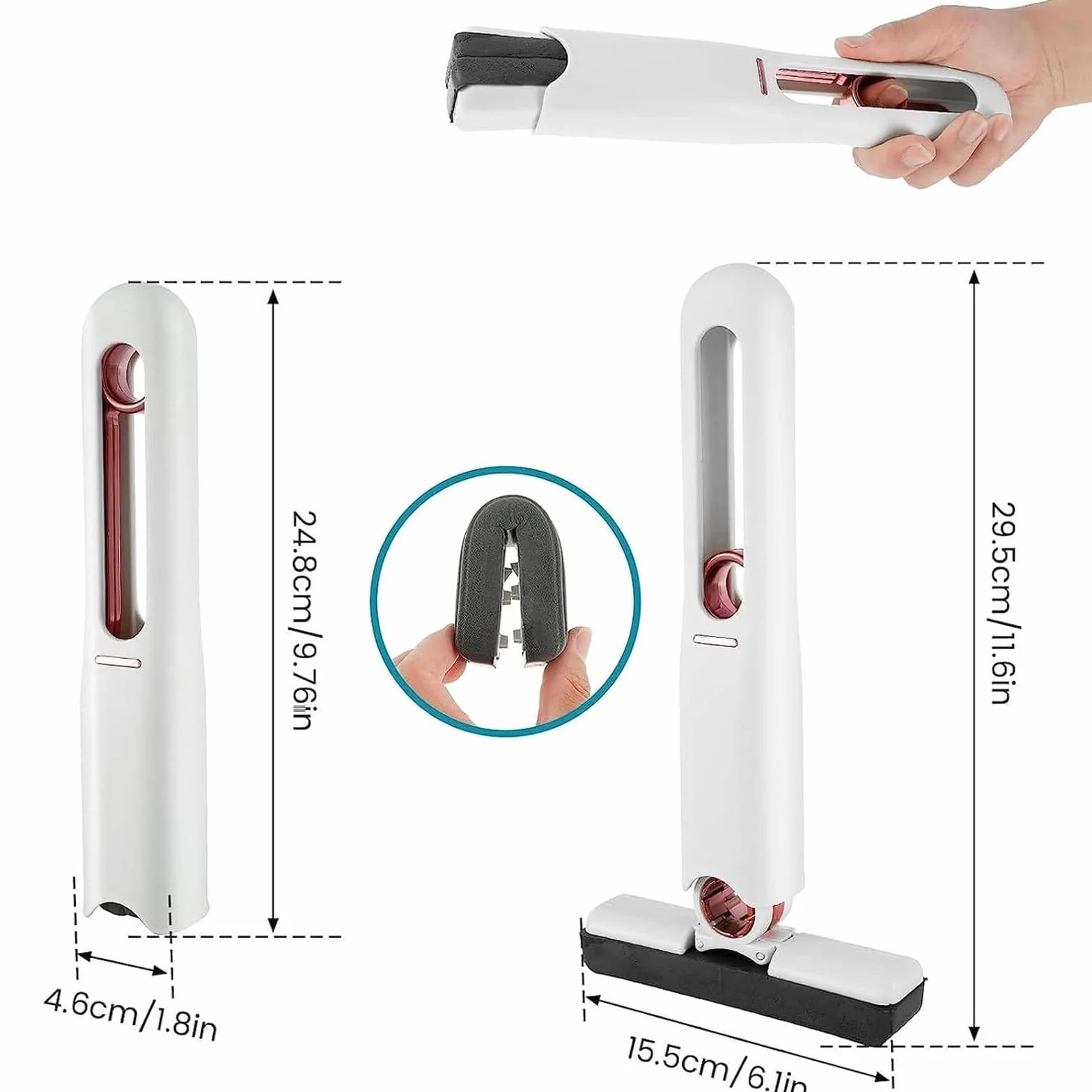 Mini mop, minimop do czyszczenia biurka, z dwiema głowicami z gąbki, mop z funkcją wykręcania, do kuchni, blatu stołu, szczotki, narzędzia do czyszczenia, biały