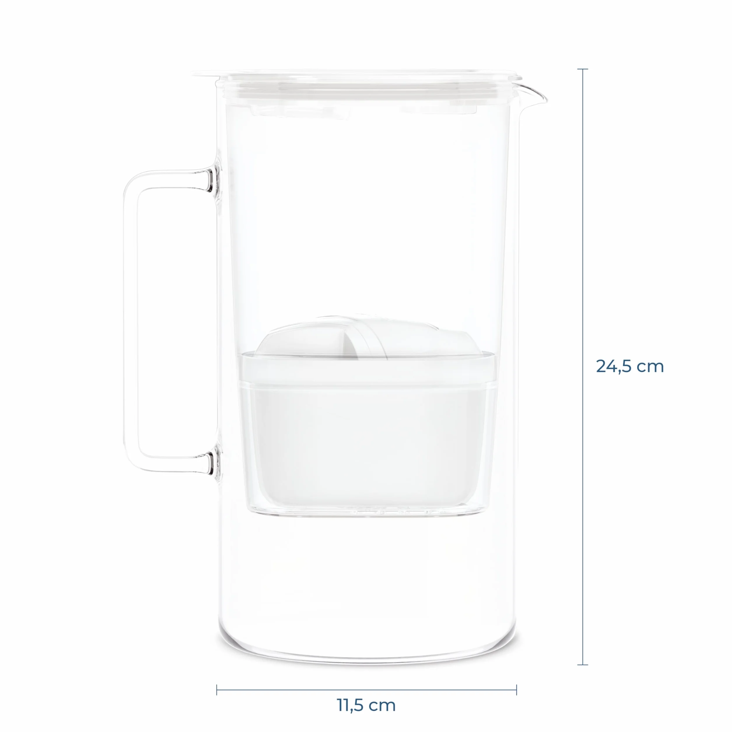 Dzbanek filtrujący do wody Wessper ze szkła 2 l, bez BPA Karafka na wodę z inteligentnym licznikiem filtrów, w zestawie 1 wkład filtrujący z węglem aktywnym do redukcji wapnia i chloru- Biały