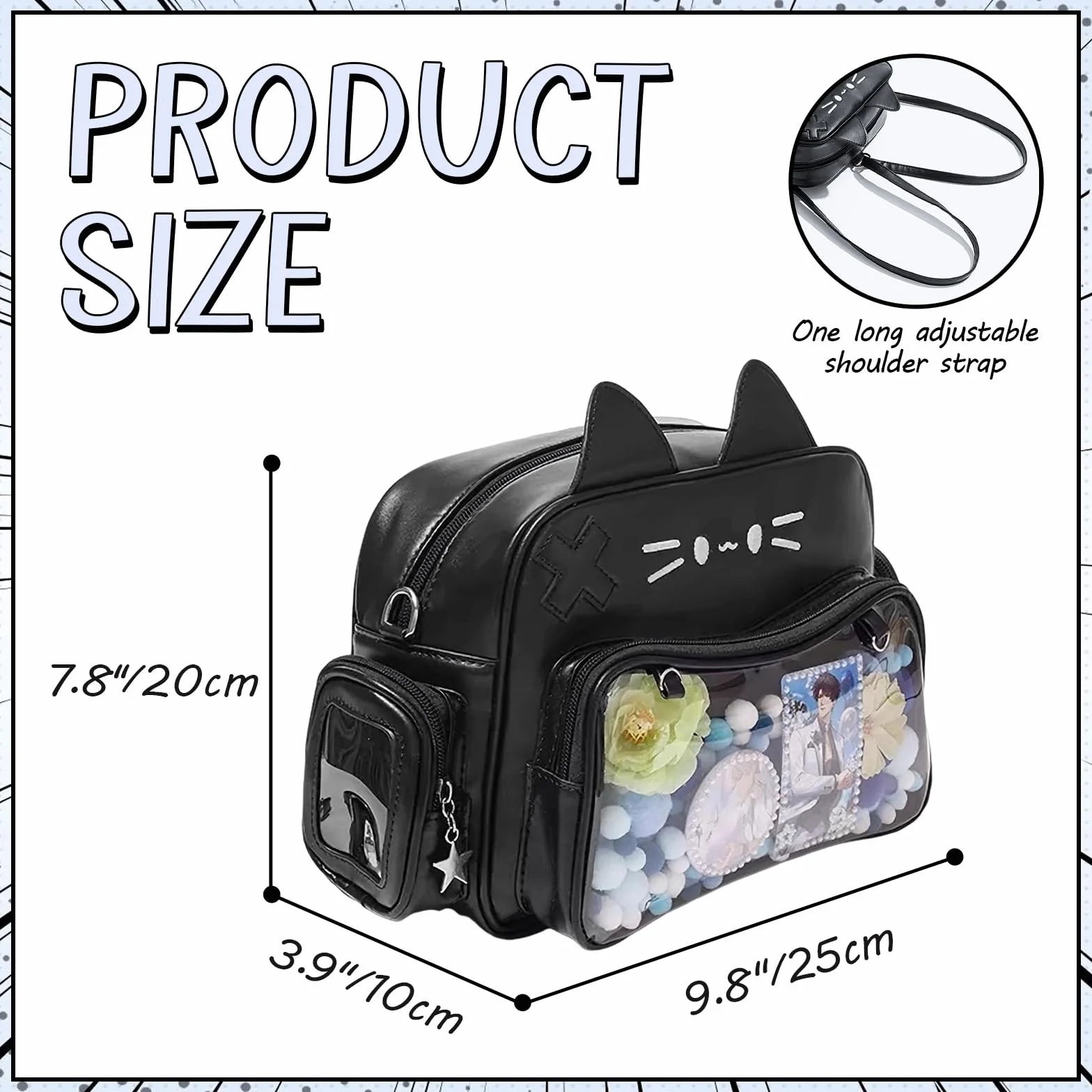 Kawaii Ita Bag plecak z paskiem na ramię w kształcie kota, wielofunkcyjny stojak na przypinki z wkładką