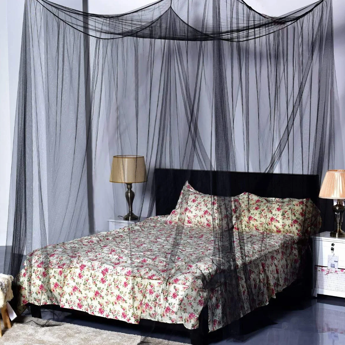 Moskitiera na baldachim łóżka, 4 narożne zasłony, duża, pasuje do Full/Queen/King