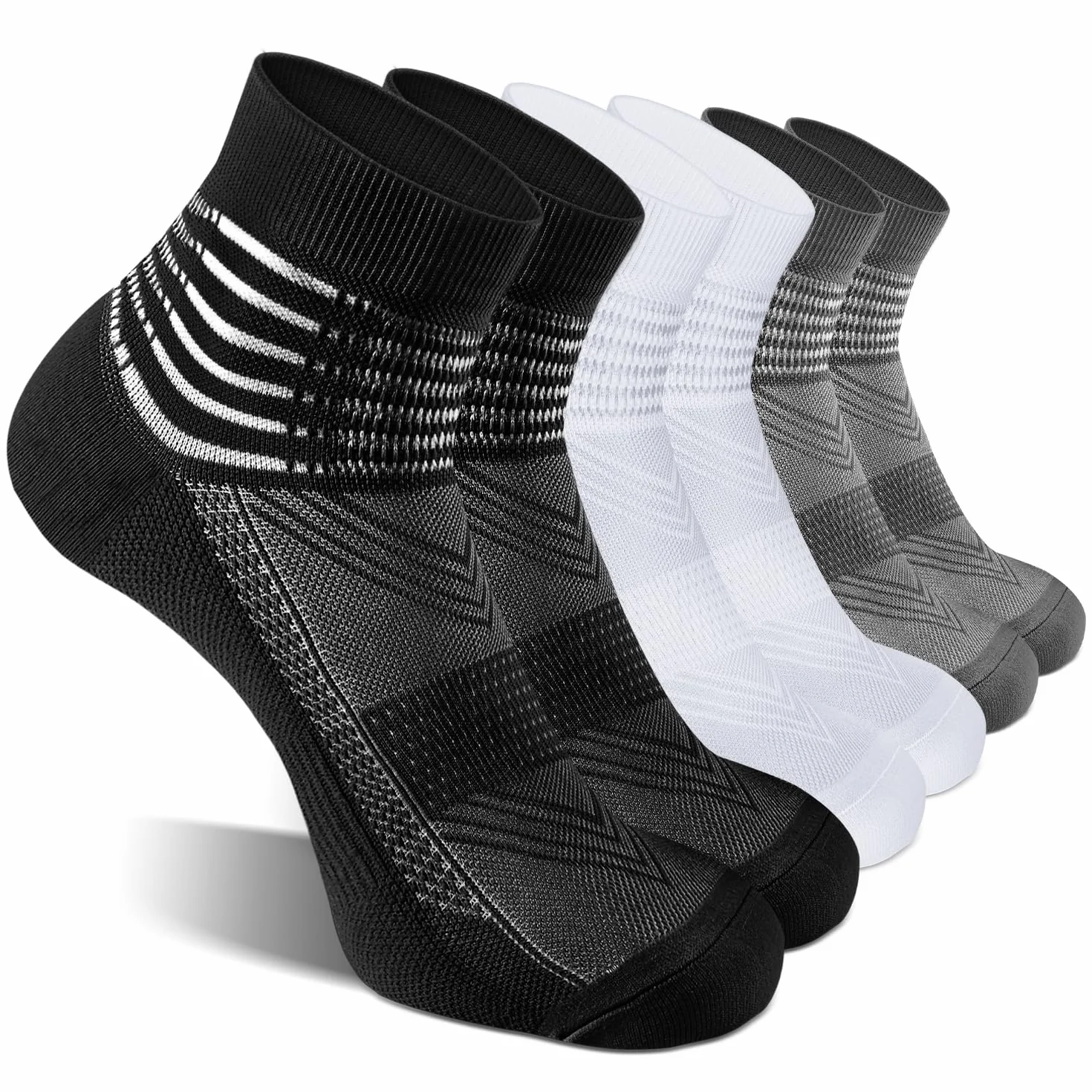 IRAMY Kompressionsstrümpfe Męskie Damskie Knöchelstütze Sneaker Laufsocken Kompressionssocken Coolmax Wicklung Sportsocken Gepolsterte Plantar Fasciitis Socken 3 Paar