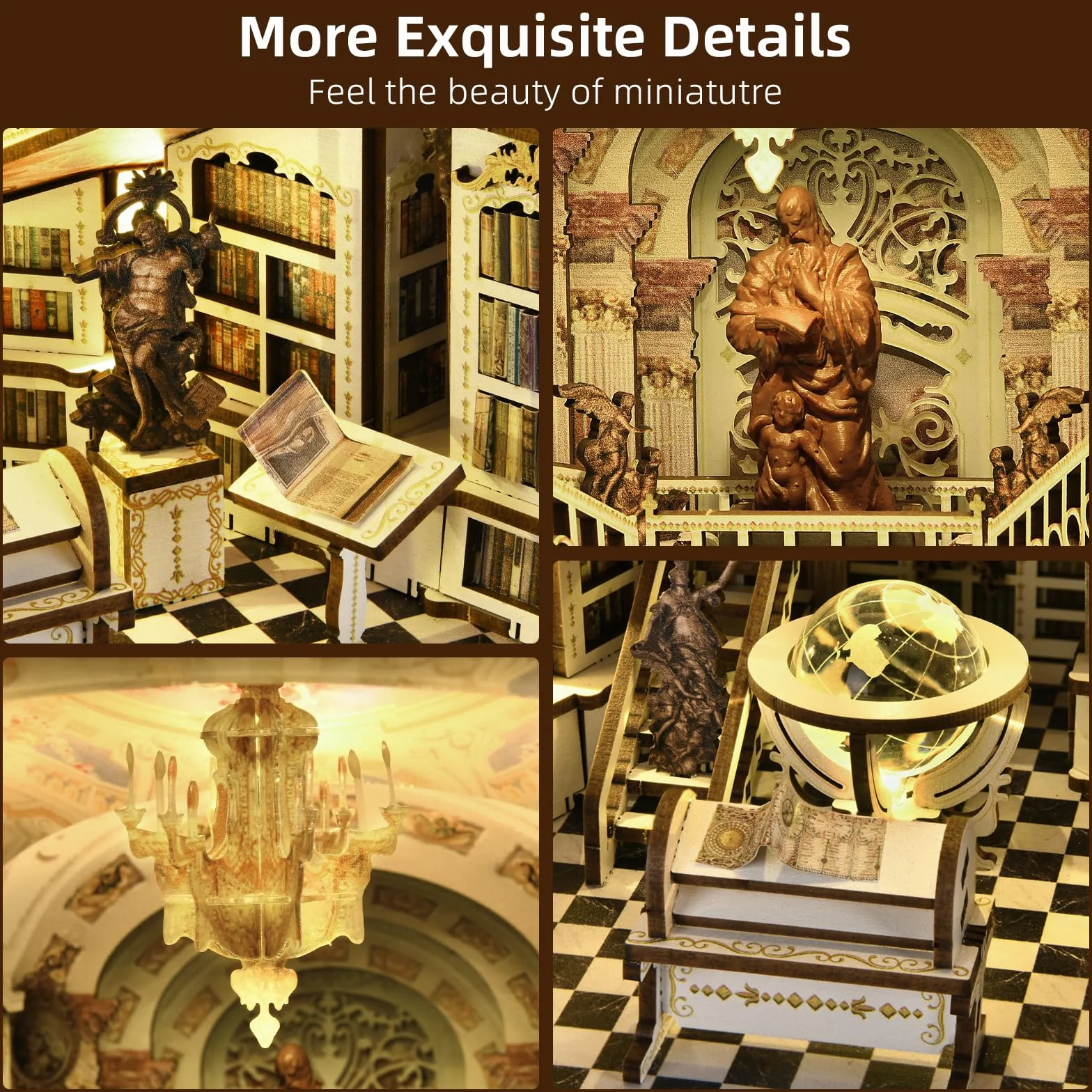 MiniCity Book Nook Kit, miniaturowy domek dla lalek, zestaw książek, drewniane puzzle 3D, podpórka na książki, dekoracja z oświetleniem LED, dla młodzieży i dorosłych (Library of Gods Max)