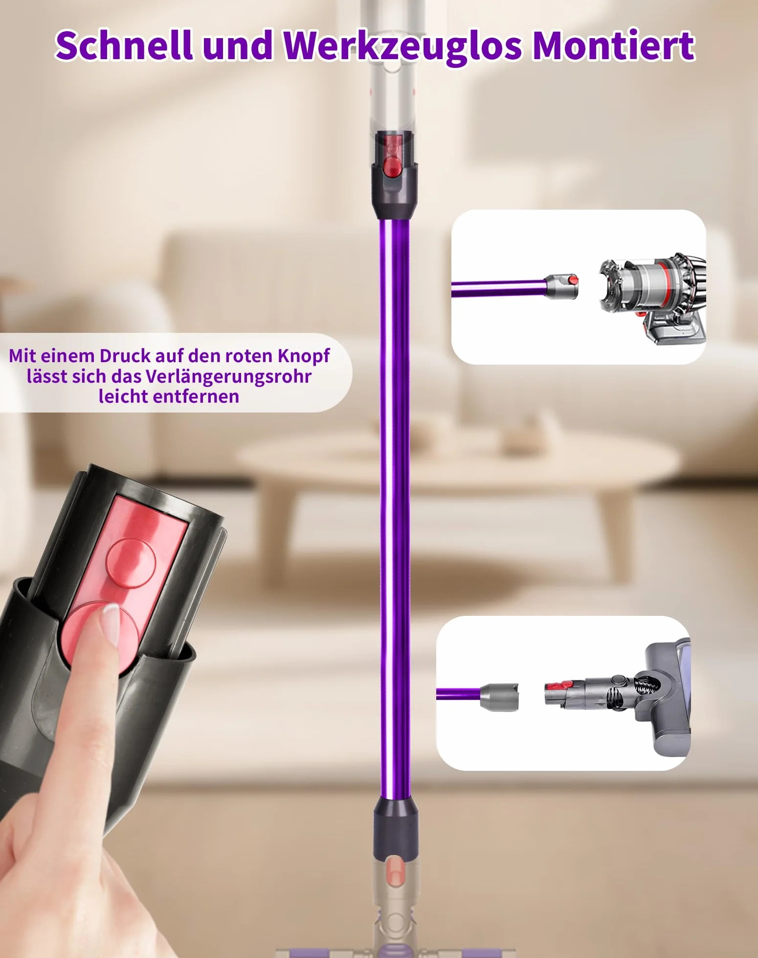 Rura przedłużająca do odkurzaczy Dyson V12 Detect Slim V10 Digital Slim 74 cm aluminiowa teleskopowa fioletowa