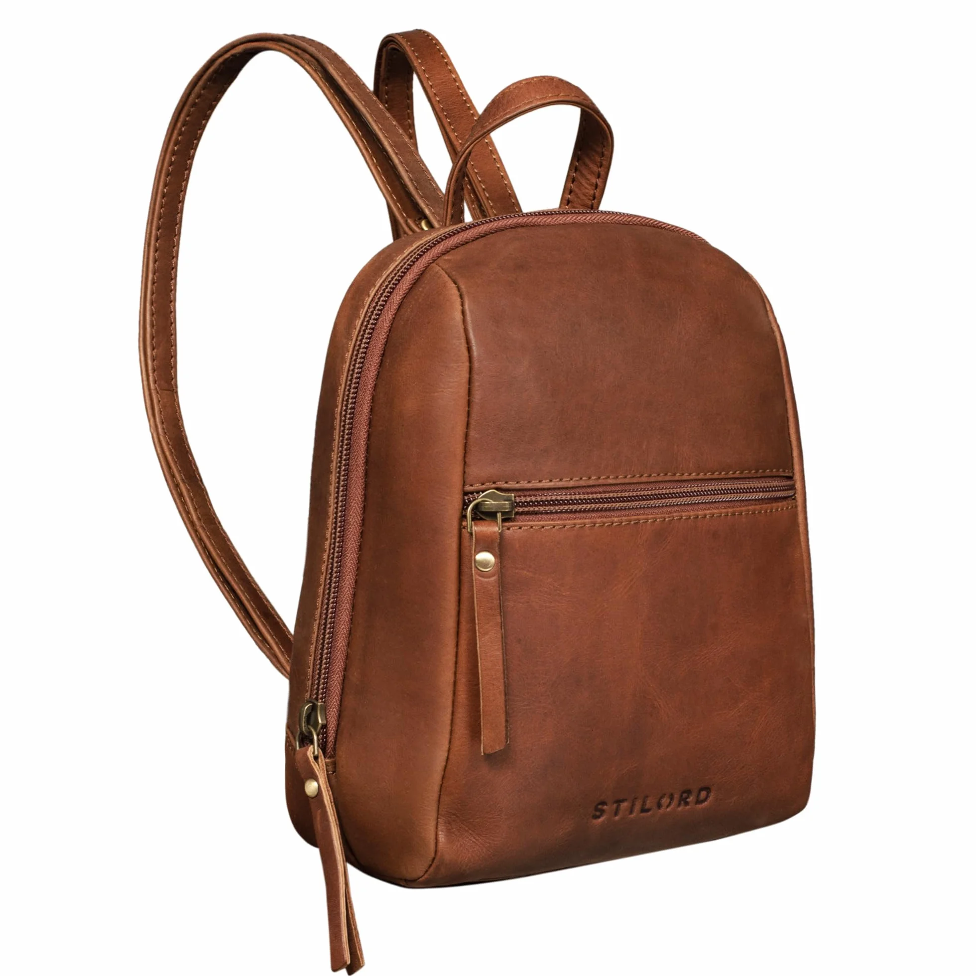 STILORD "Lia" Mały Daypack Plecak Skórzany Vintage Torba na zakupy w mieście XS Torba na plecak Prawdziwa Skóra Kolor:mocca - ciemny brąz
