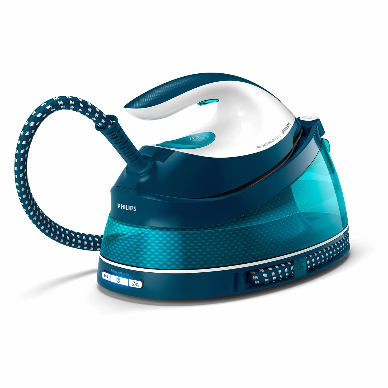 Philips Generator pary PerfectCare Compact 2400W, 400g, 6,5 bara, OptimalTEMP, 1,5l, Niebieski/Biały GC7844/20