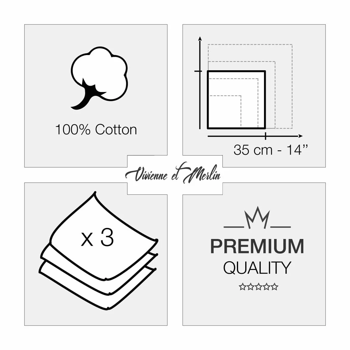 Chusteczki Premium 100% bawełna czesana - 35cm x 35cm - 3 sztuki - model T06