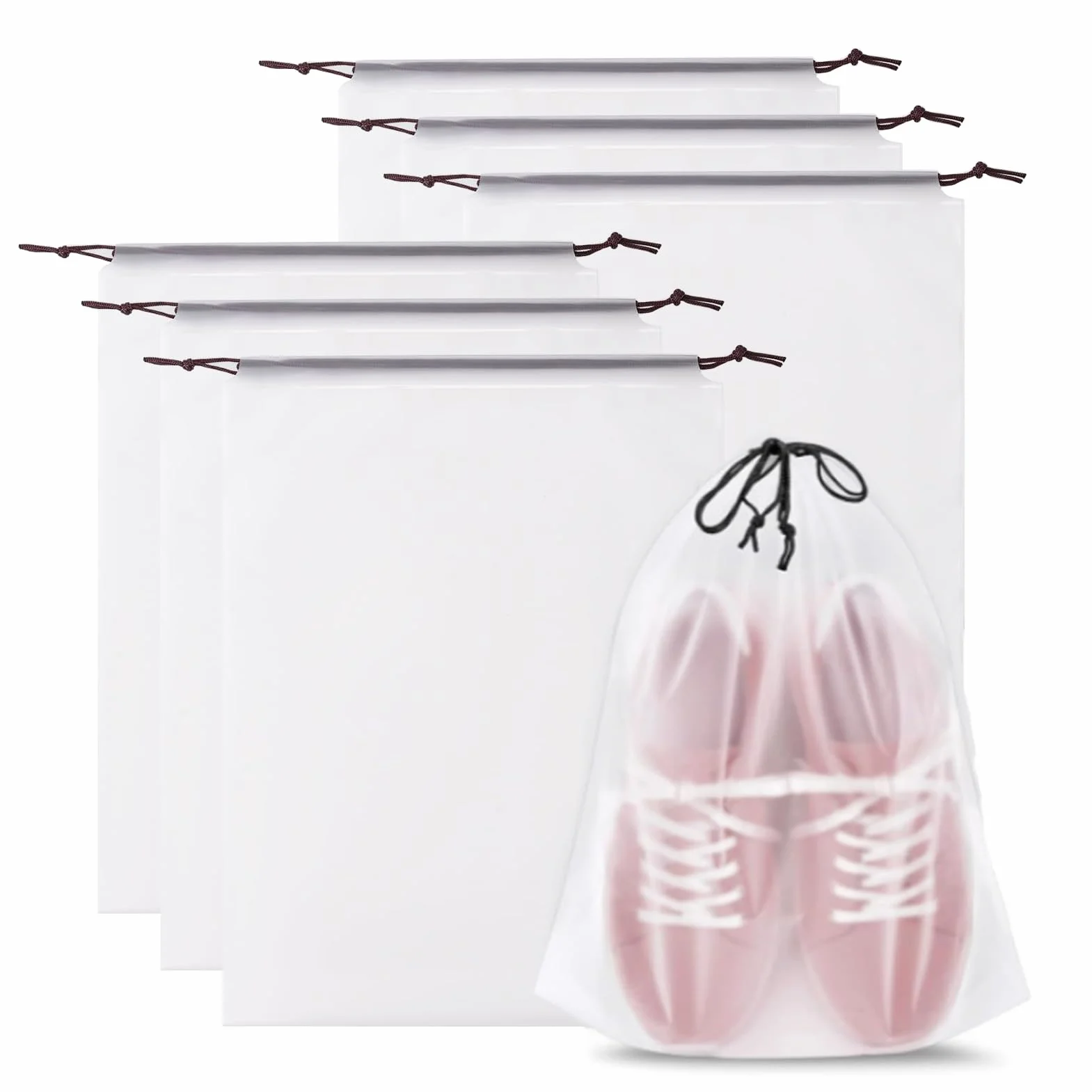 Shoe Bag 6-Piece Transparent Drawstring Backpack Large Clear Travel Organizer Pouches for Shoes Portable Storage Suitcase Train Travel Durable Lightweight