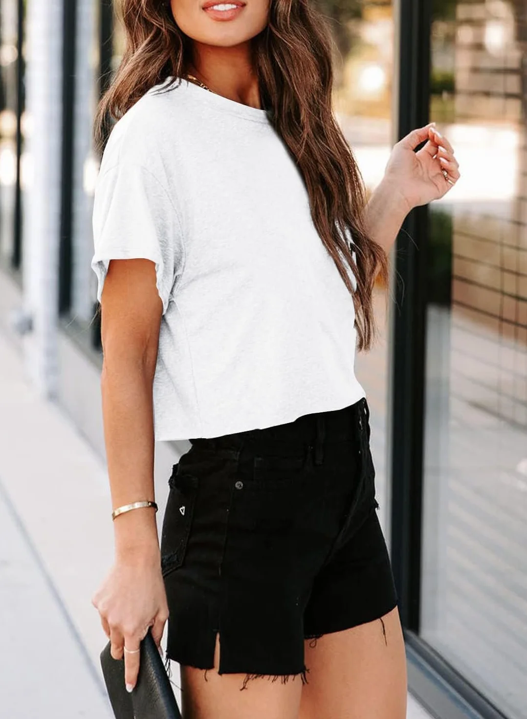 Tankaneo Crop Tops damski top oversize, sportowy top z okrągłym dekoltem, luźny top na lato, krótki T-shirt.