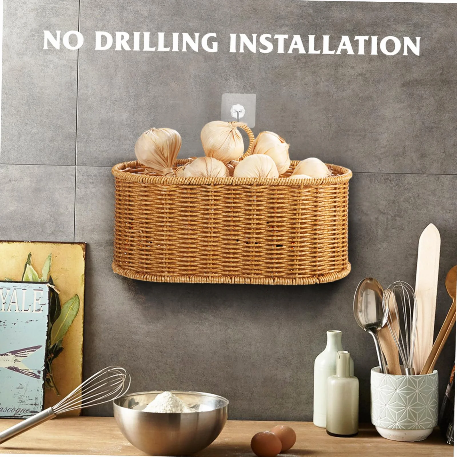 Alipis Kosz do przechowywania imbiru i czosnku Woven Hanging Basket - Koszyk wiszący Kitchen Storage Basket - Koszyk na przechowywanie w kuchni ścienny kosz warzyw