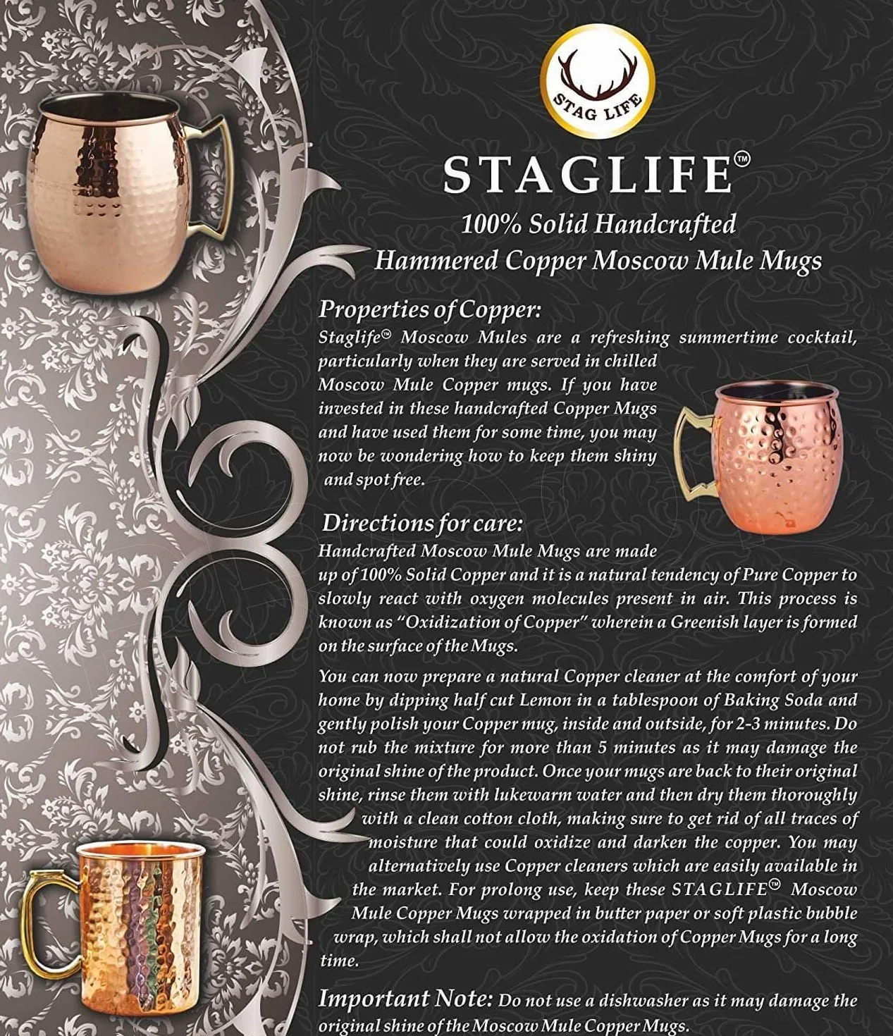 Staglife Moscow Mule czarny kubek o strukturze plastra miodu 473,6 g, zestaw 2 szt., z prawdziwej miedzi do picia mułów moskiewskich, ręcznie wykonane kubki miedziane, pudełko na prezent dla mężczyzn,