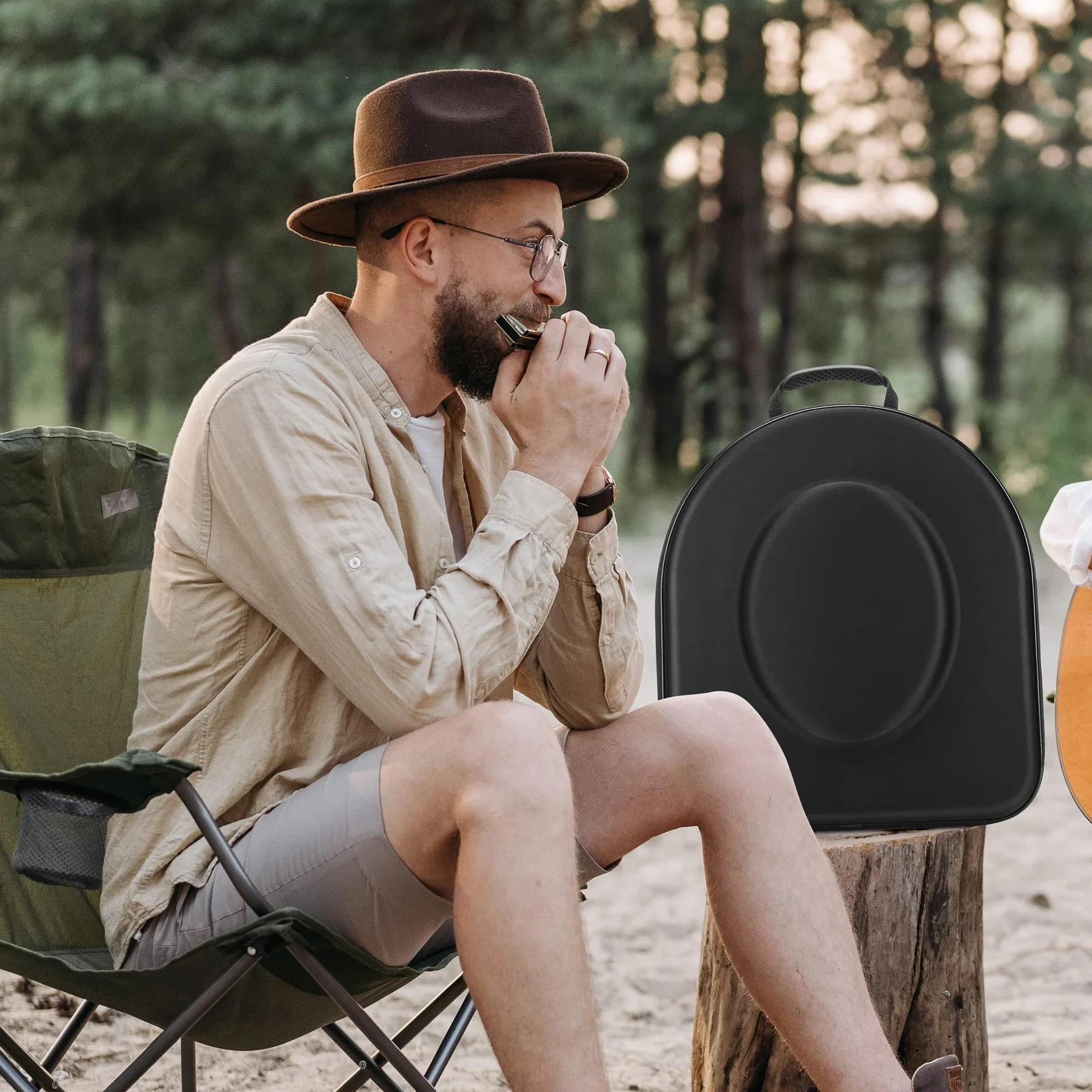 Gelozid Etui na kapelusze do podróży, twarde etui podróżne na męskie czapki fedora, odporne na zgniatanie pudełko do przechowywania czapek Fedora, nosidełko na kapelusze z regulowanym paskiem, lekkie