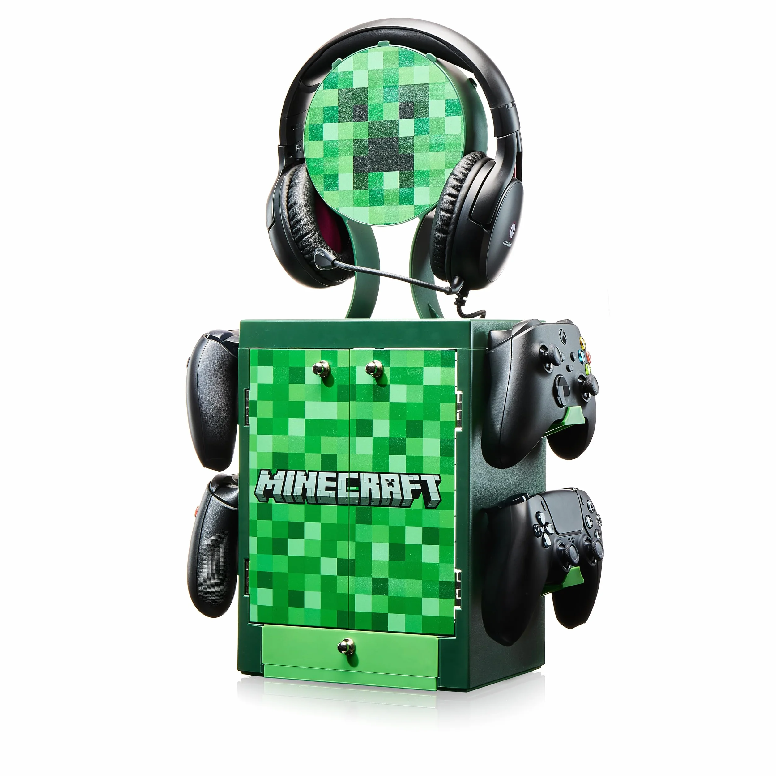 Numskull Oficjalna szafka na akcesoria do gier Minecraft, pomieści 10 gier, 4 kontrolery, zestaw słuchawkowy