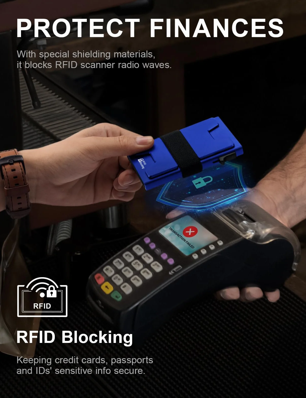 LXMY Męski portfel na karty, etui na karty kredytowe blokujące RFID, wyskakujący minimalistyczny smukły metalowy portfel pomieści 12 kart plus gotówkę, odpowiednie prezenty dla mężczyzn, NIEBIESKI