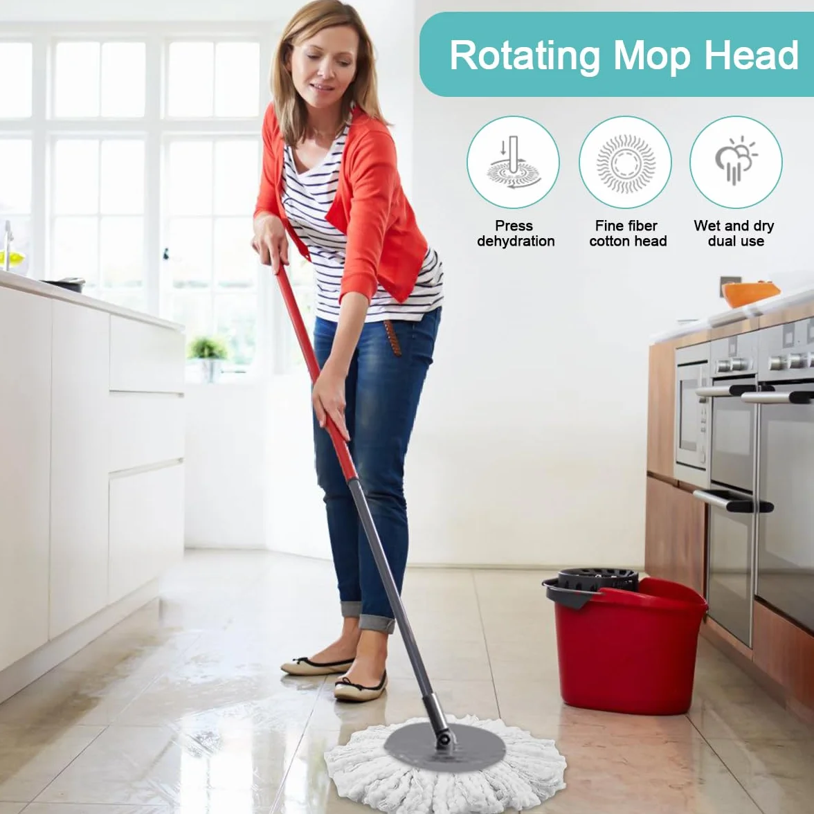 Zestaw 6 sztuk do zestawu mopa Leifheit CLEAN Twist Ergo, 2 włókna system do Leifheit Rotomop, do cząstek brudu, wszystkich rodzajów gleby
