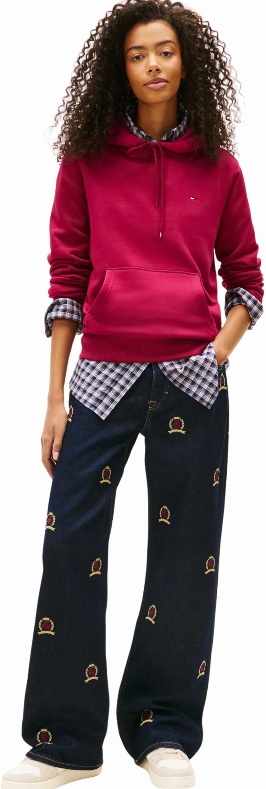 Tommy Jeans Tjw Reg S Flag Hoodie Dw0dw19958 Bluza z kapturem, Fioletowa (Wiśniowa Lavish), M Kobieta, Fioletowy (Lavish Cerise), M