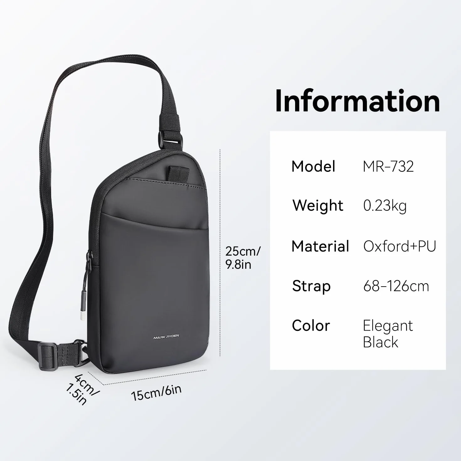 Mark Ryden plecak na ramię, torba crossbody na ramię, wodoodporny, czarny