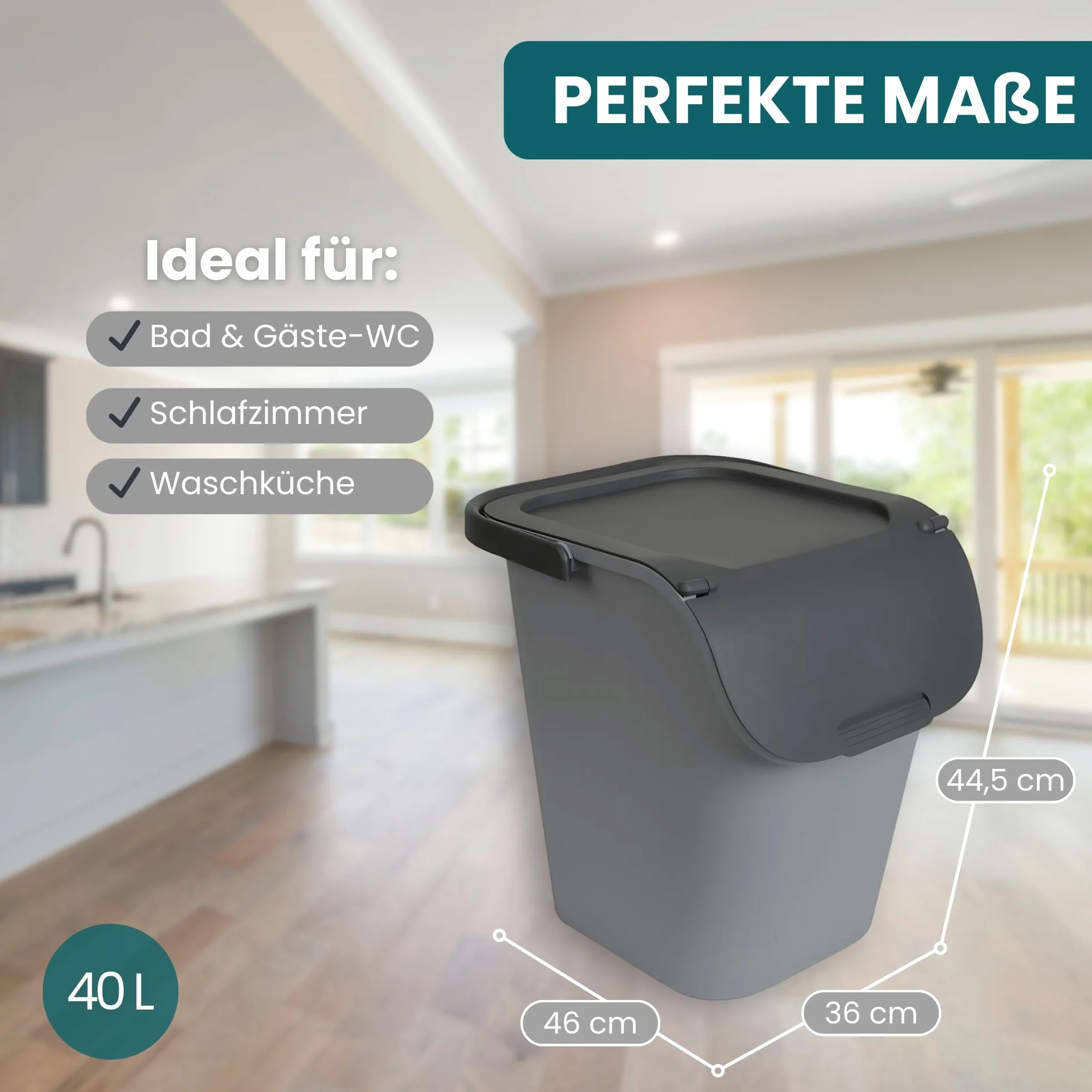 Kamai Kosz na śmieci 40 l z pokrywką i uchwytem z tworzywa sztucznego