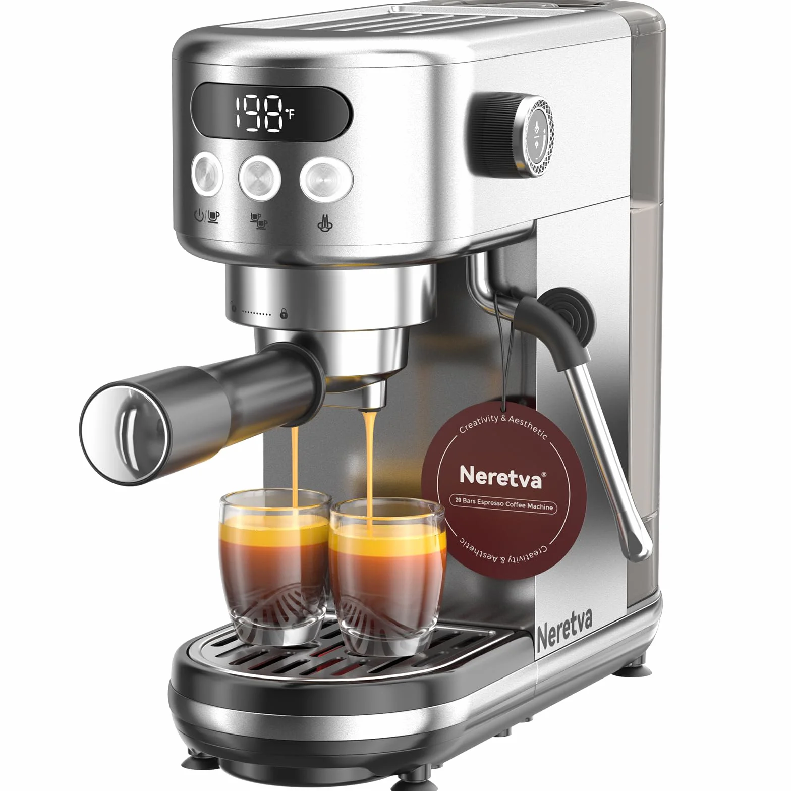 Ekspres do Kawy Neretva 20 Bar Super-Kompaktowy Stal Nierdzewna LED Spieniacz Mleka Espresso Cappuccino